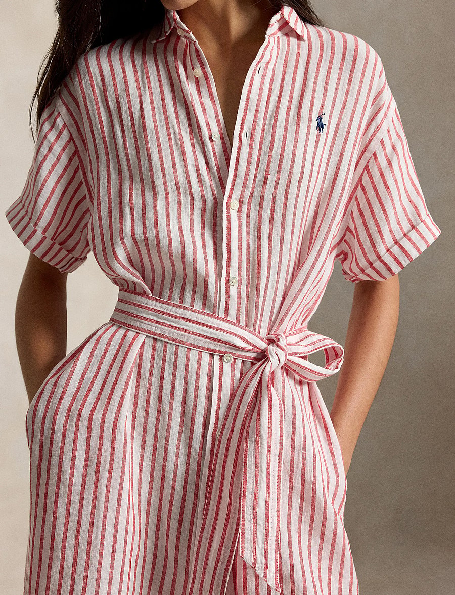 Polo Ralph Lauren - Striped Linen Short-Sleeve Shirtdress - sommerkjoler - 2019a white-red - 4