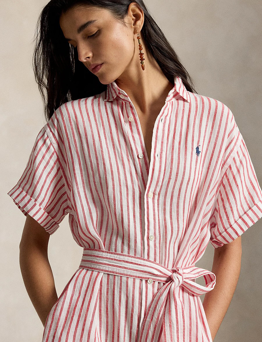 Polo Ralph Lauren - Striped Linen Short-Sleeve Shirtdress - sommerkjoler - 2019a white-red - 5