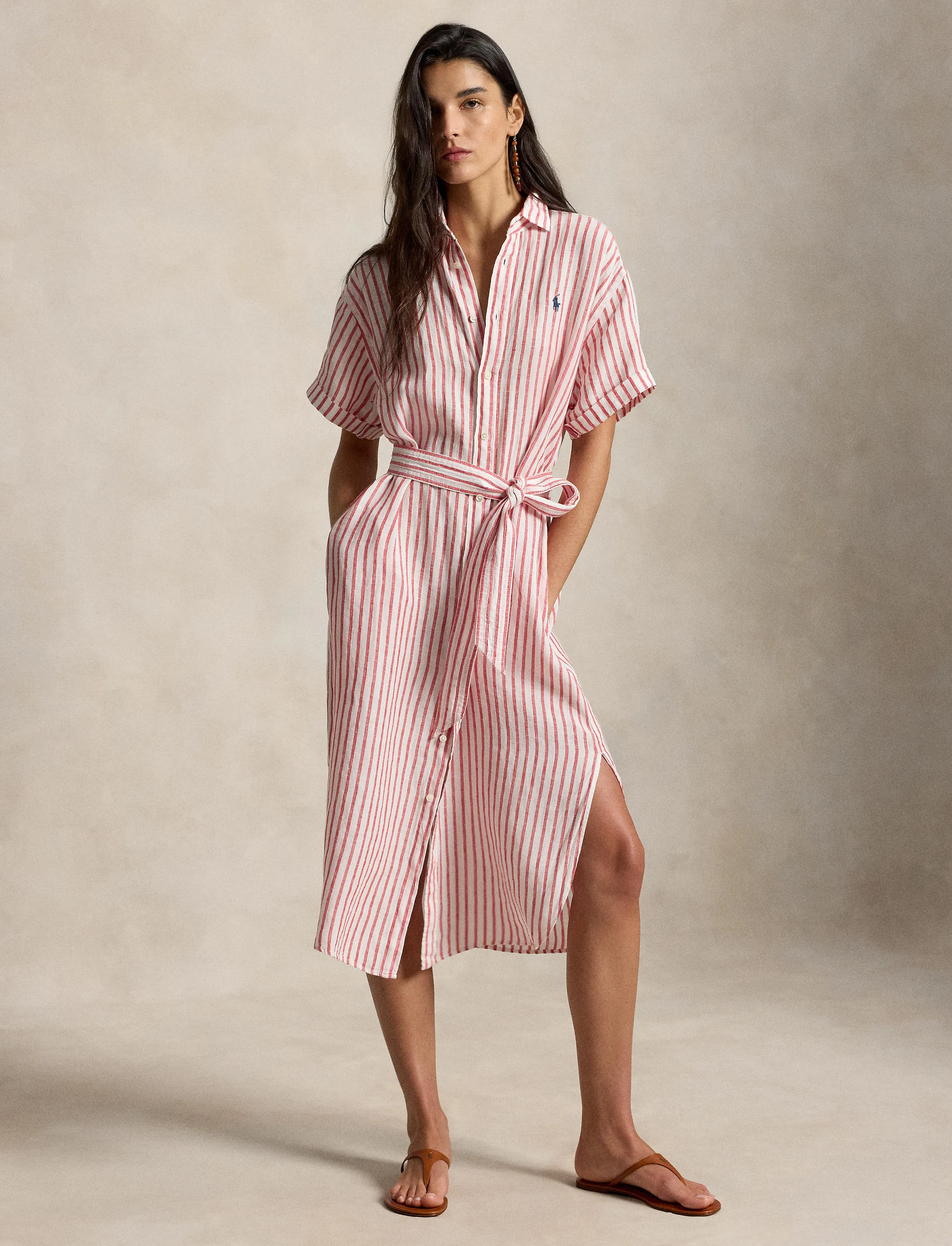 Striped Linen Short-Sleeve Shirtdress 5