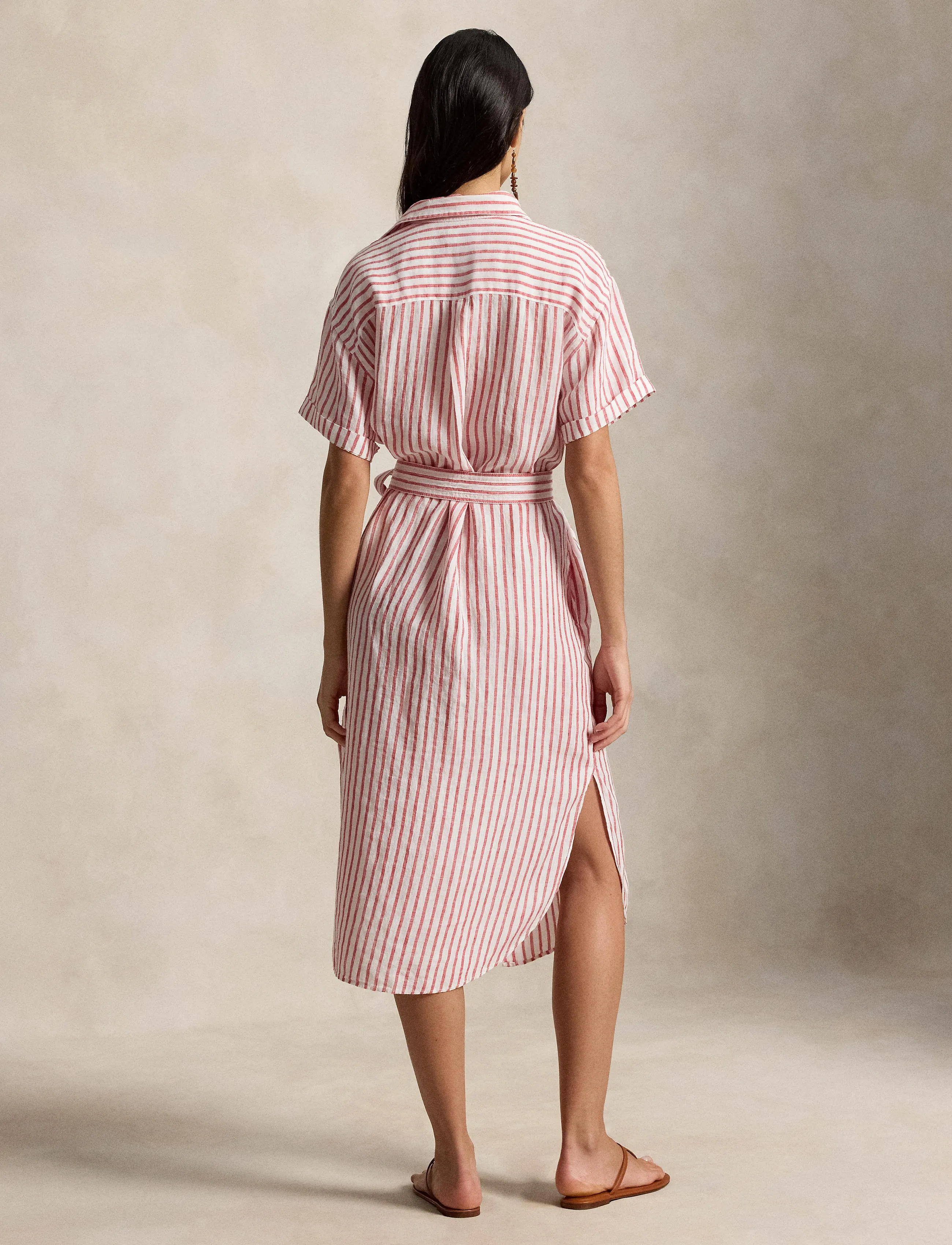 Striped Linen Short-Sleeve Shirtdress 7