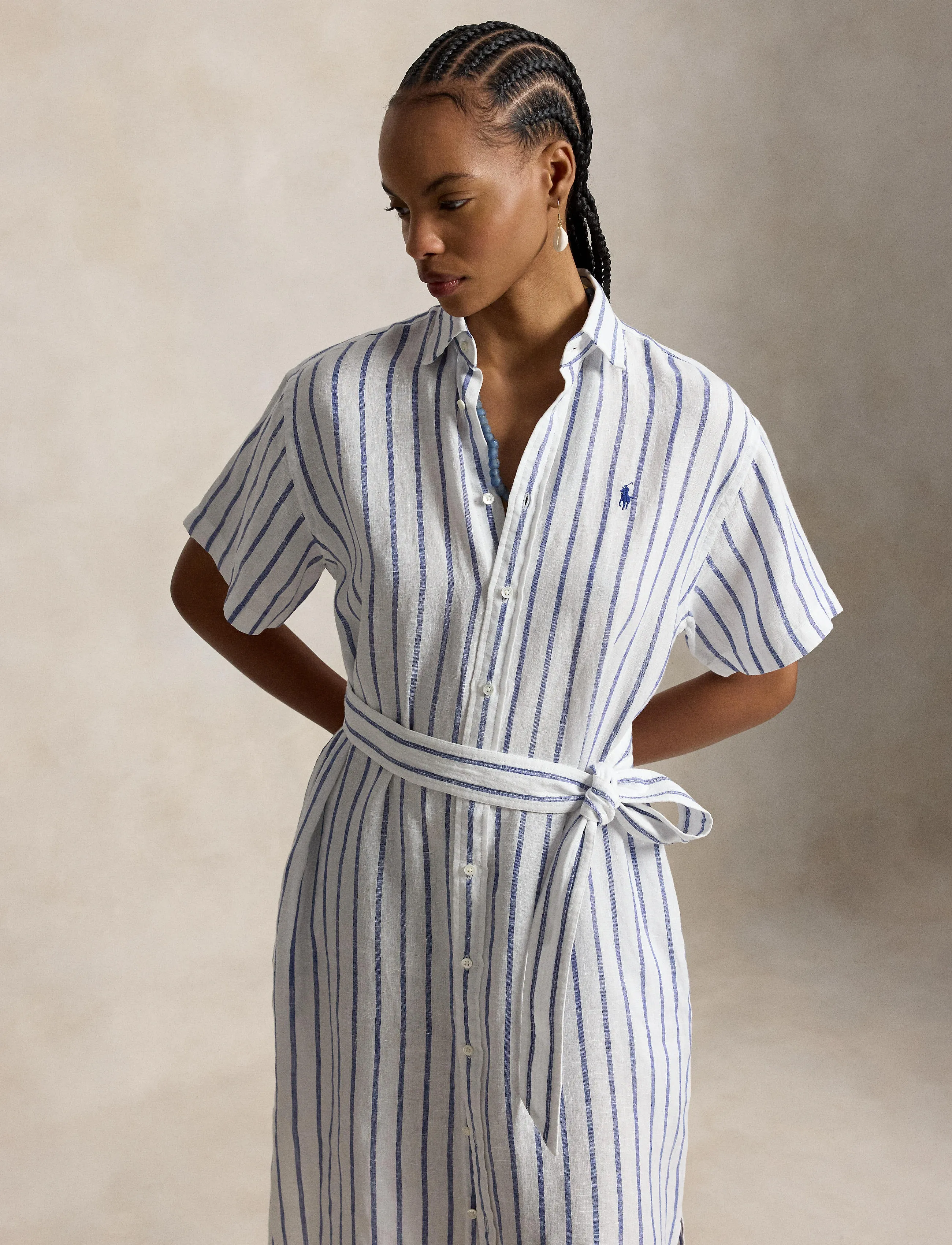 Polo Ralph Lauren Striped Linen Short-Sleeve Shirtdress - Uutuudet - 2020 WHITE-ROYAL / multi