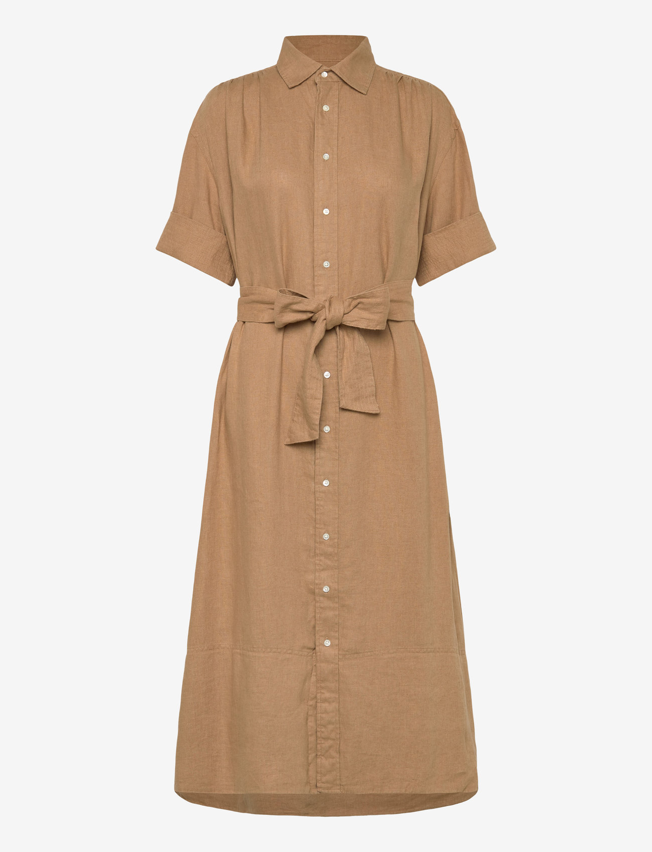 Polo Ralph Lauren - Belted Linen Shirtdress - skjortekjoler - camel - 0