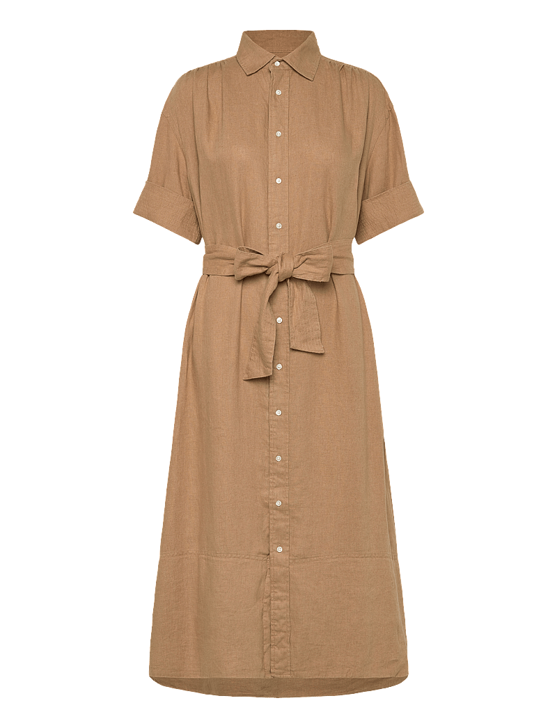 Polo Ralph Lauren - Belted Linen Shirtdress - skjortekjoler - camel - 0