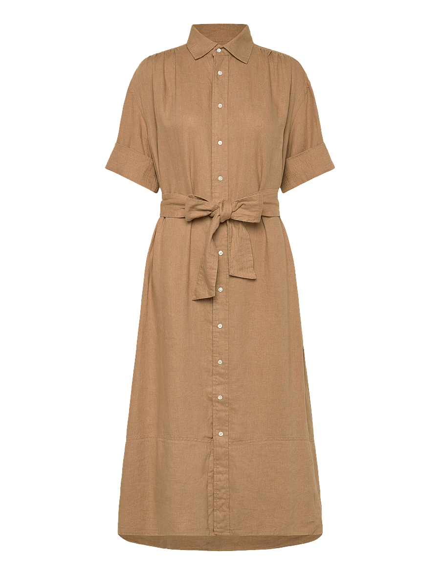 Polo Ralph Lauren - Belted Linen Shirtdress - hemdkleider - camel - 0