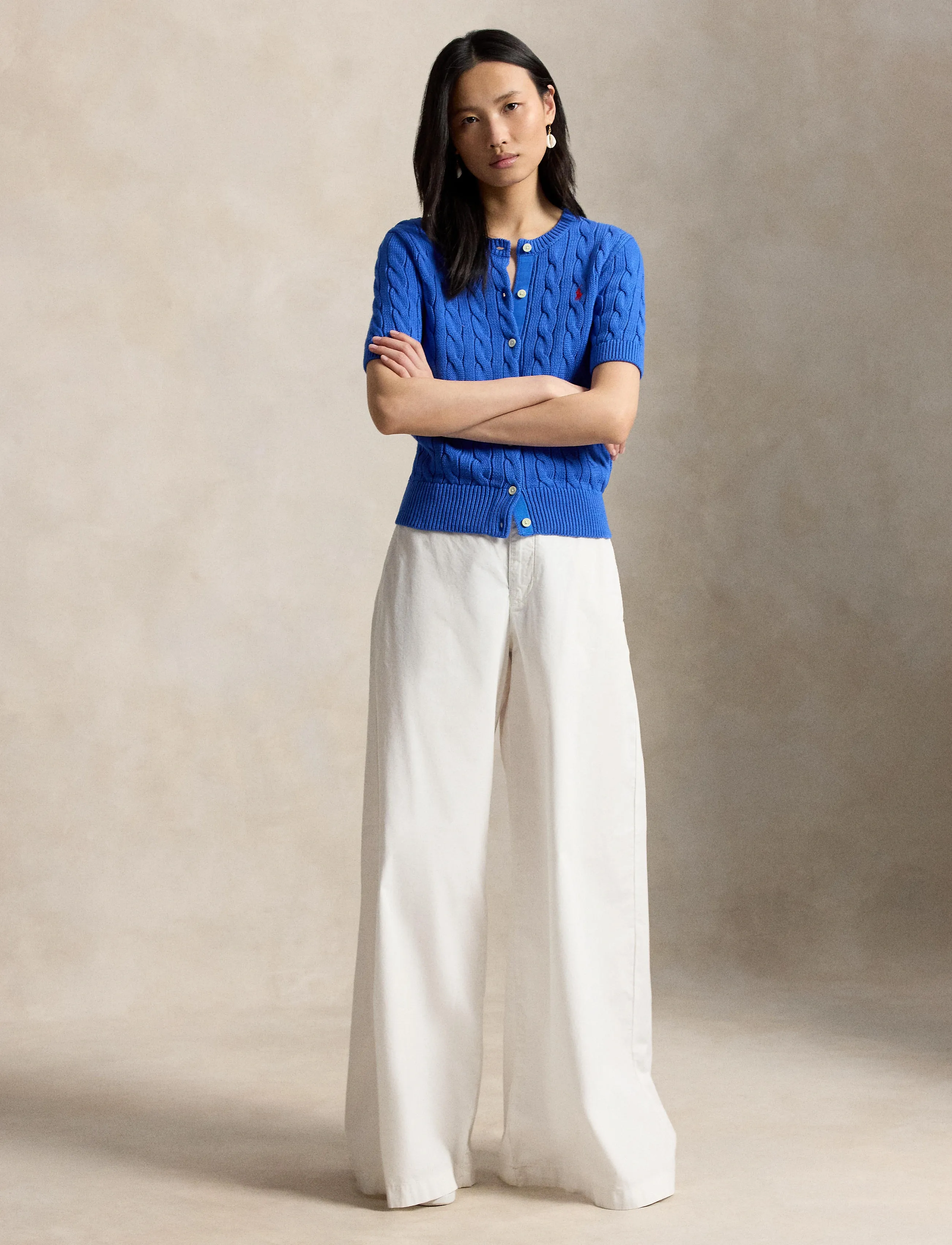 Polo Ralph Lauren Cable-Knit Cotton Short-Sleeve Cardigan - Ralph Lauren - GALA BLUE / blue