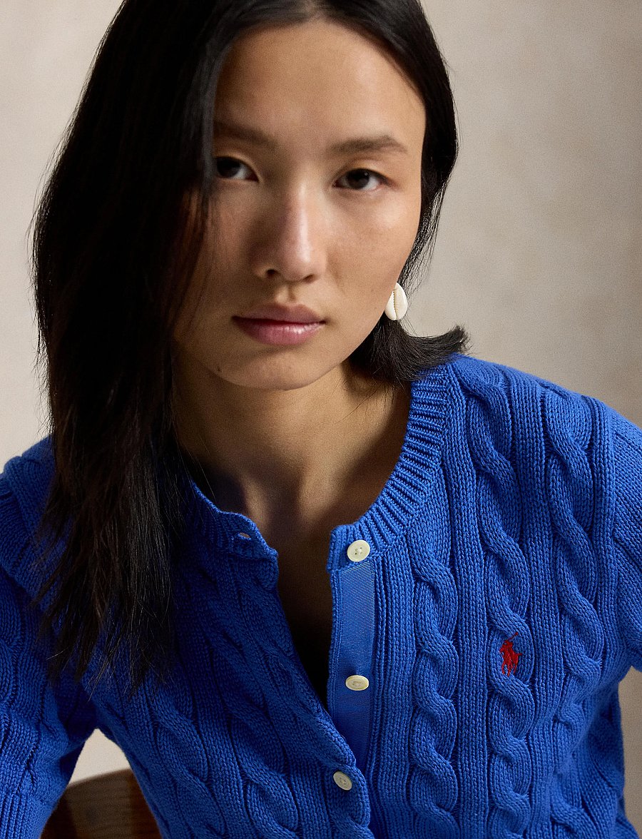 Polo Ralph Lauren - Cable-Knit Cotton Short-Sleeve Cardigan - cardigans - gala blue - 4