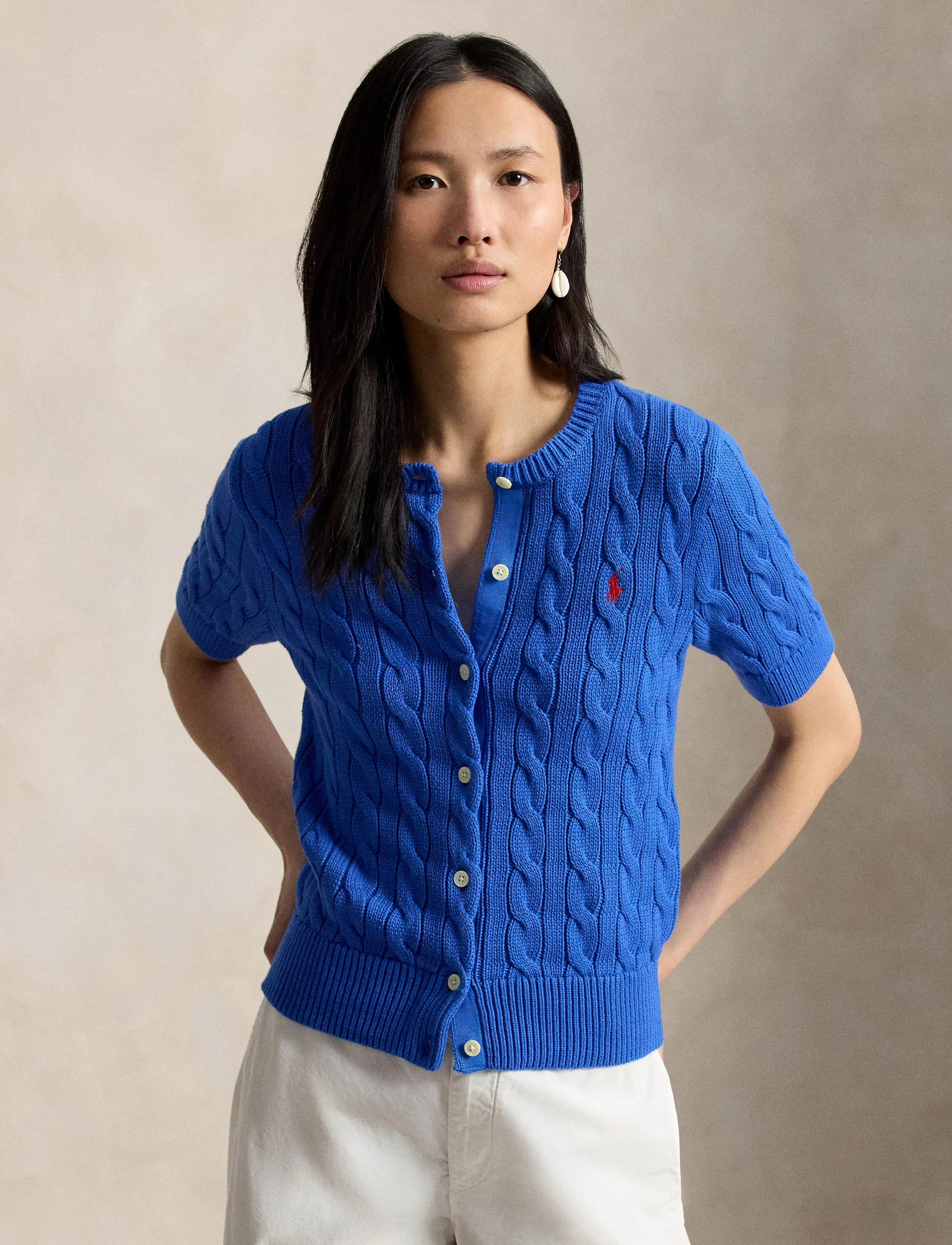 Polo Ralph Lauren - Cable-Knit Cotton Short-Sleeve Cardigan - vesten - gala blue - 5