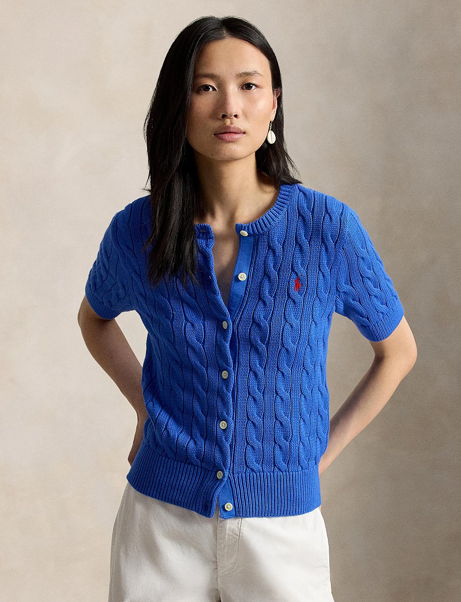 Polo Ralph Lauren - Cable-Knit Cotton Short-Sleeve Cardigan - cardigans - gala blue - 5