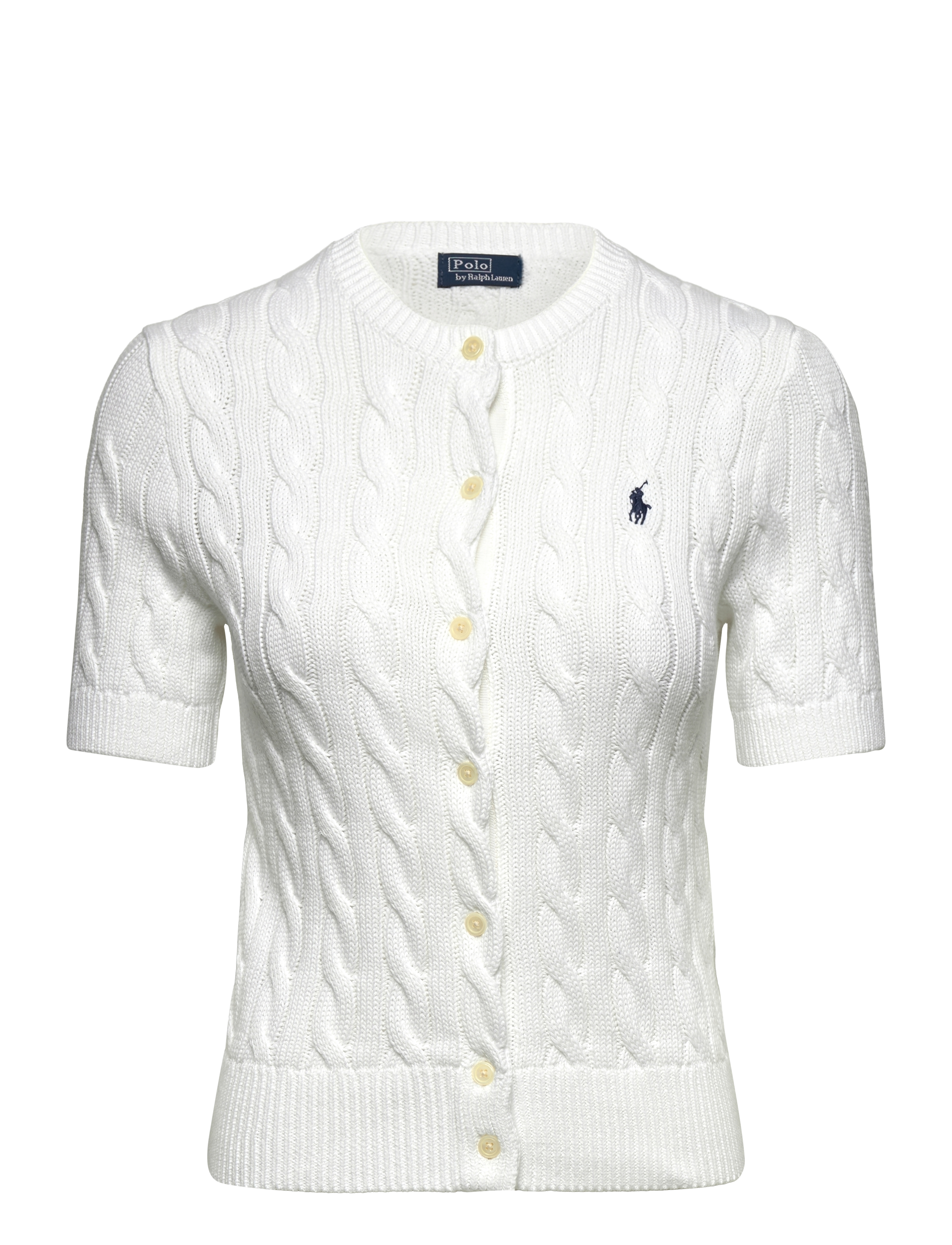 Polo Ralph Lauren Cable-Knit Cotton Short-Sleeve Cardigan - Transitional Layering - WHITE / white