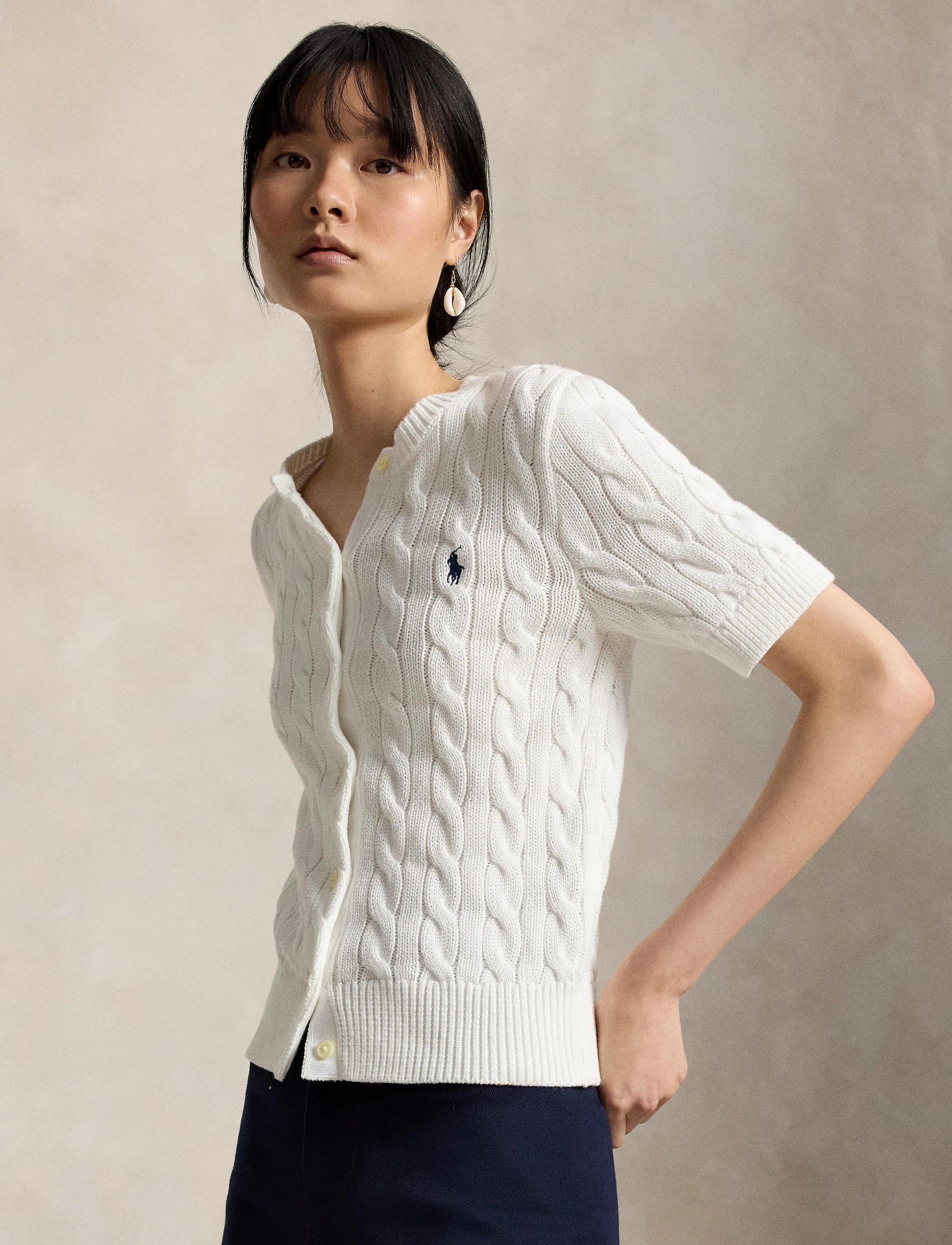 Polo Ralph Lauren - Cable-Knit Cotton Short-Sleeve Cardigan - gilets - white - 3