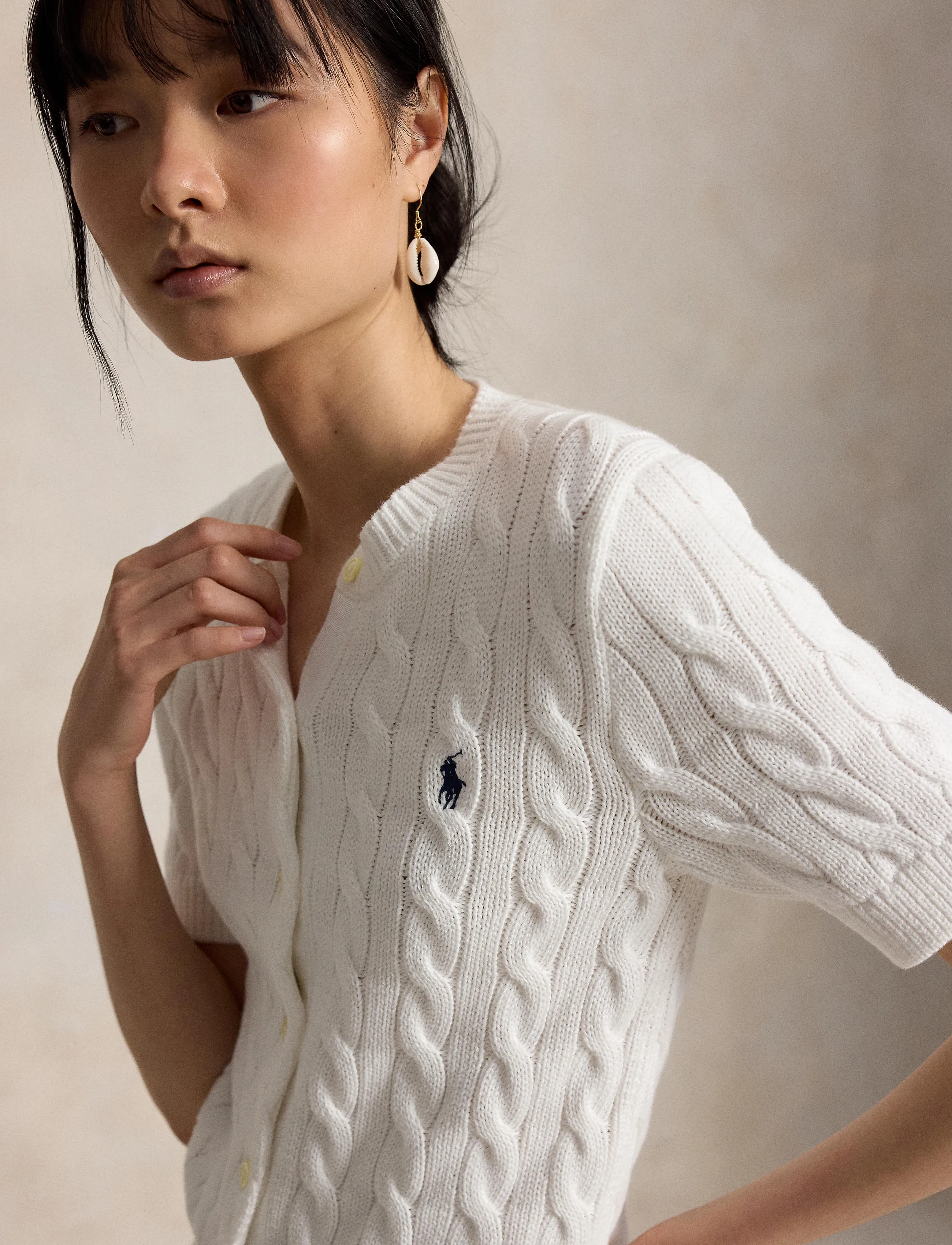 Polo Ralph Lauren - Cable-Knit Cotton Short-Sleeve Cardigan - gilets - white - 4