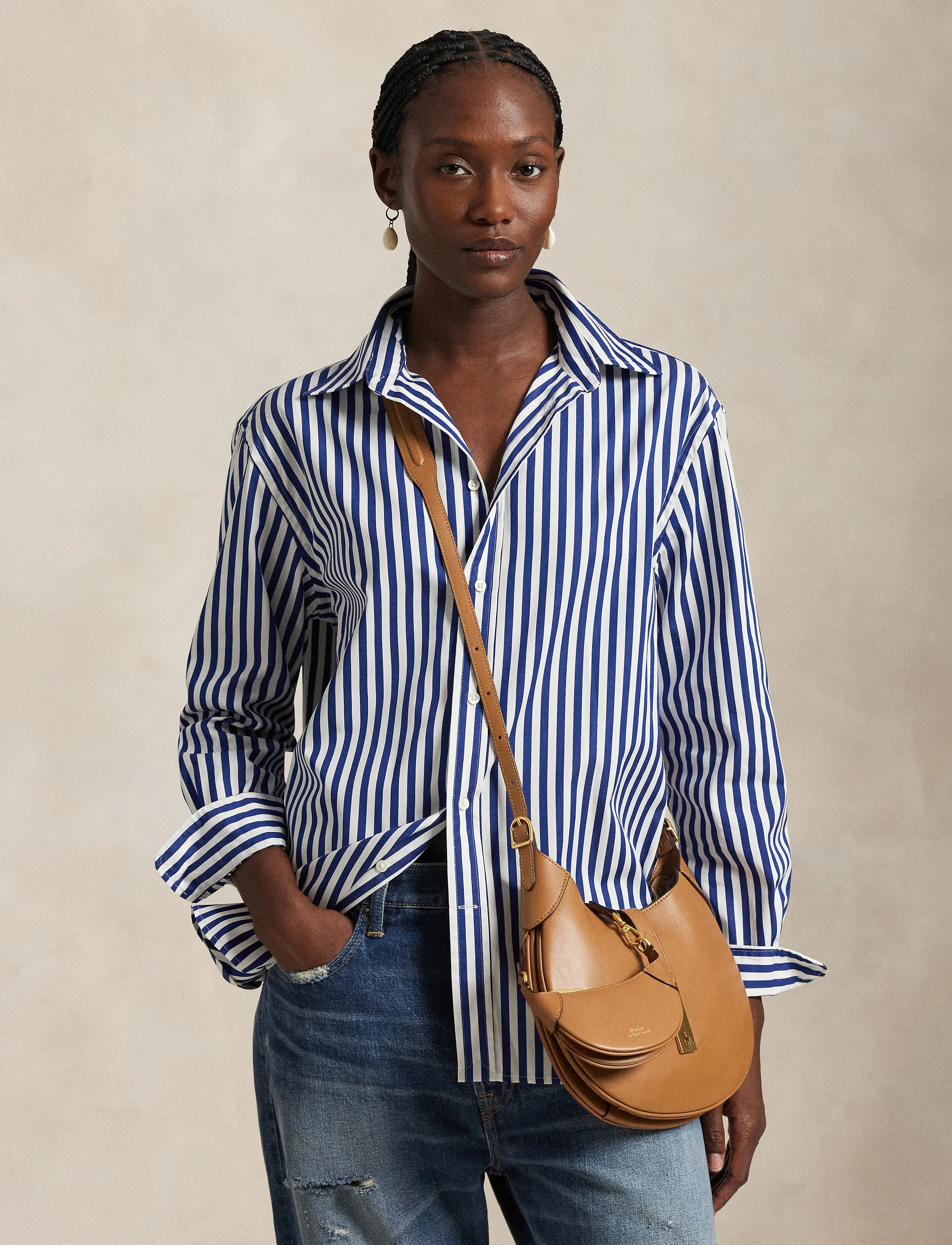 Polo Ralph Lauren Oversize Fit Striped Cotton Shirt - Ralph Lauren - 1323 FALL ROYAL / navy