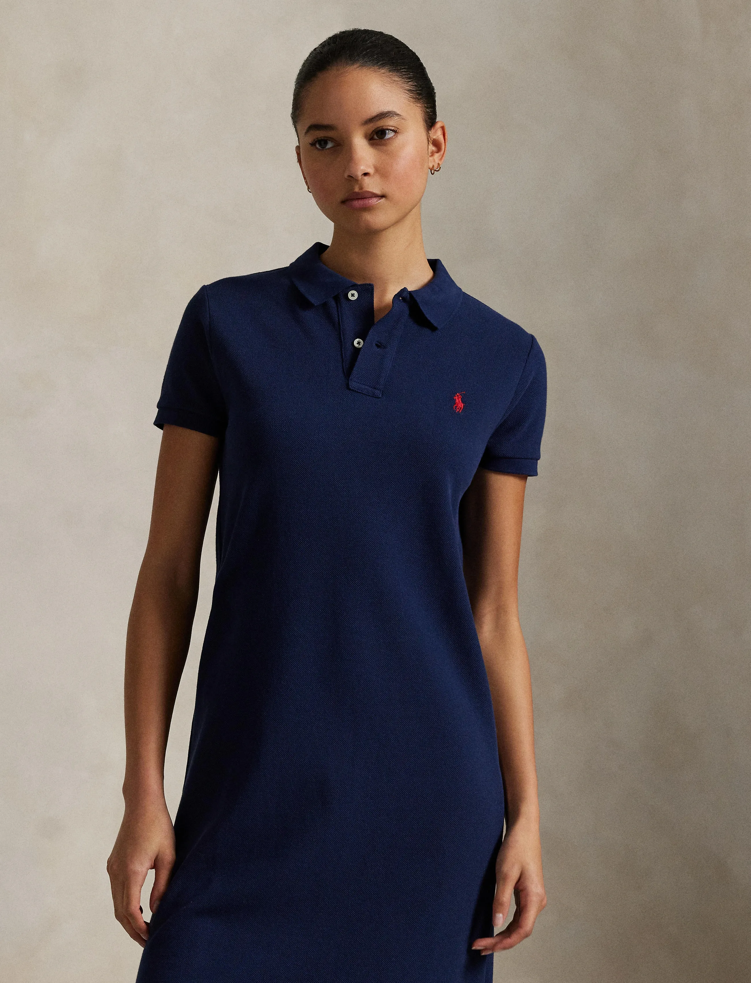 Polo Ralph Lauren Cotton Mesh Polo Dress, Kvinder, Maxi Polo Kjole, Navy, Str: S