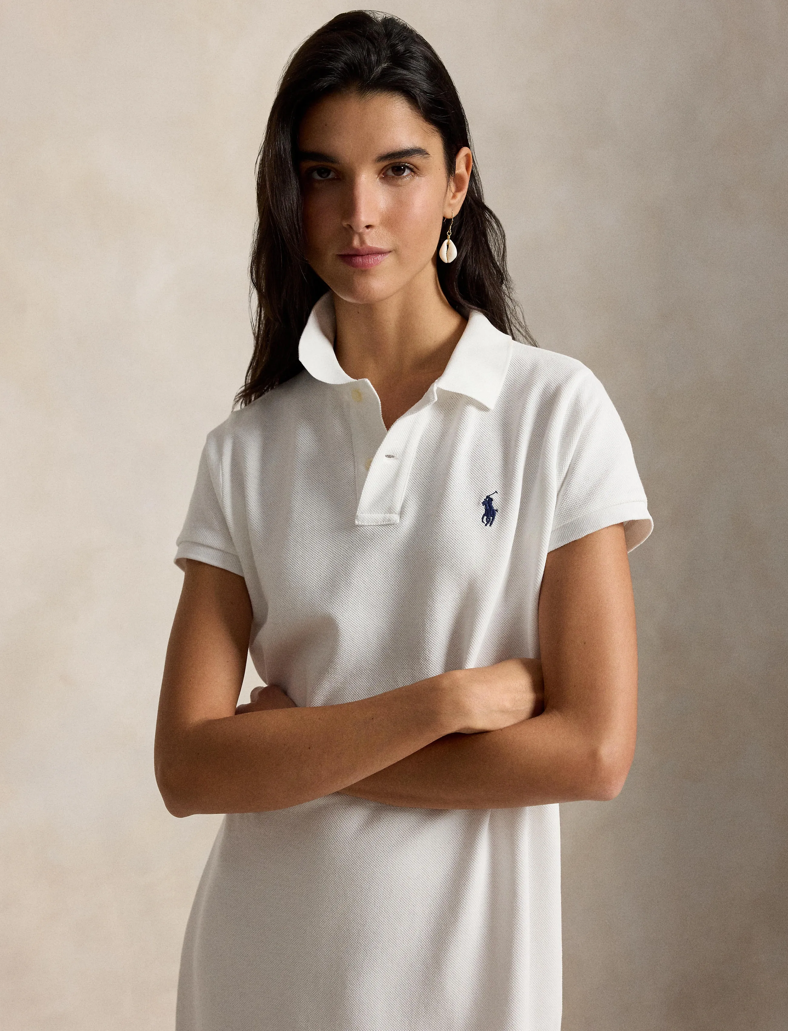 Polo Ralph Lauren Cotton Mesh Polo Dress, Kvinder, Maxi Polo Kjole, Hvid, Str: XS