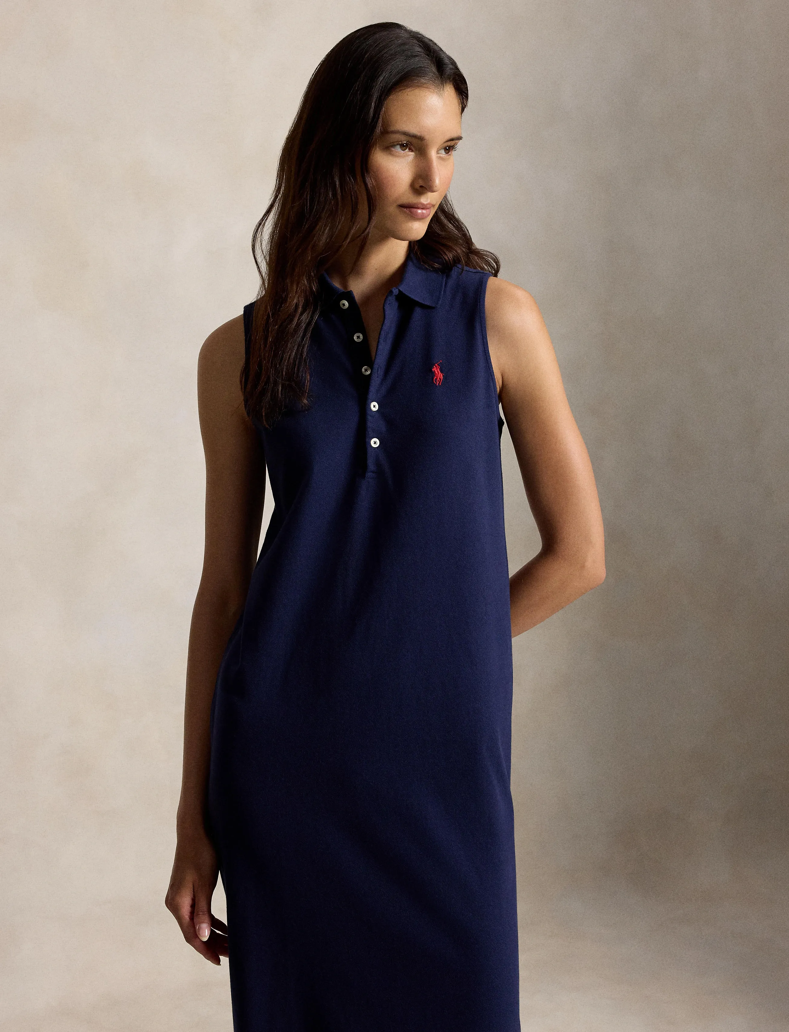 Polo Ralph Lauren Stretch-Cotton Sleeveless Polo Dress, Kvinder, Ærmeløs Polo Kjole, Navy, Str: XS