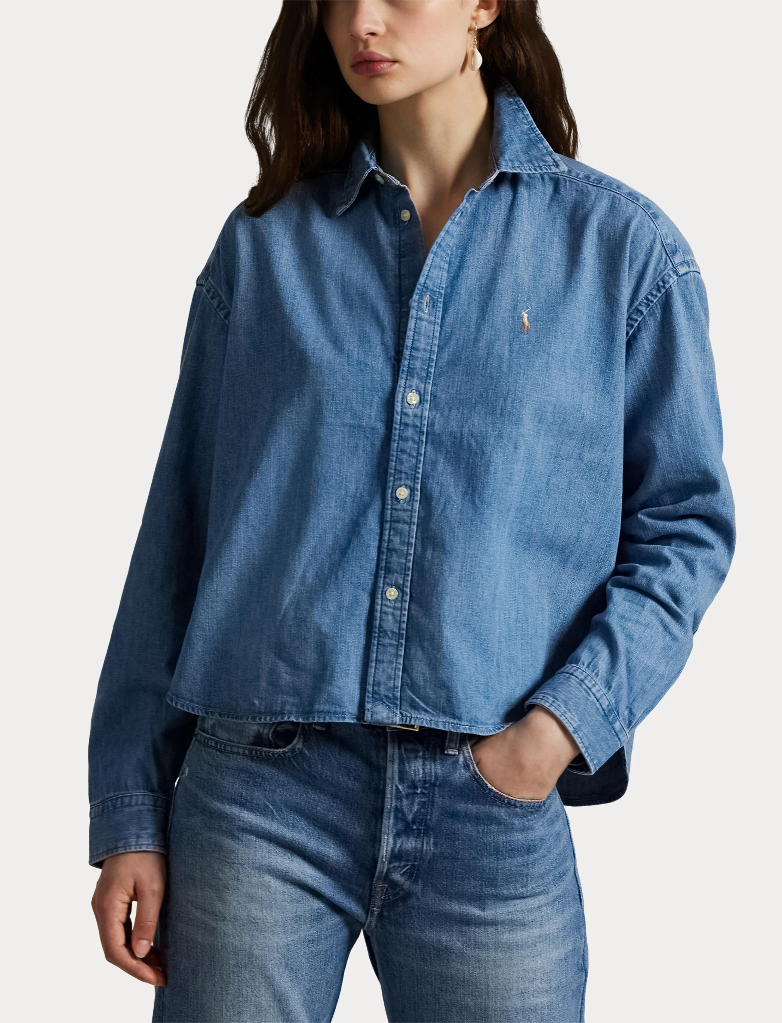 Polo Ralph Lauren - Cropped Boxy Denim Shirt - zaia wash - 5