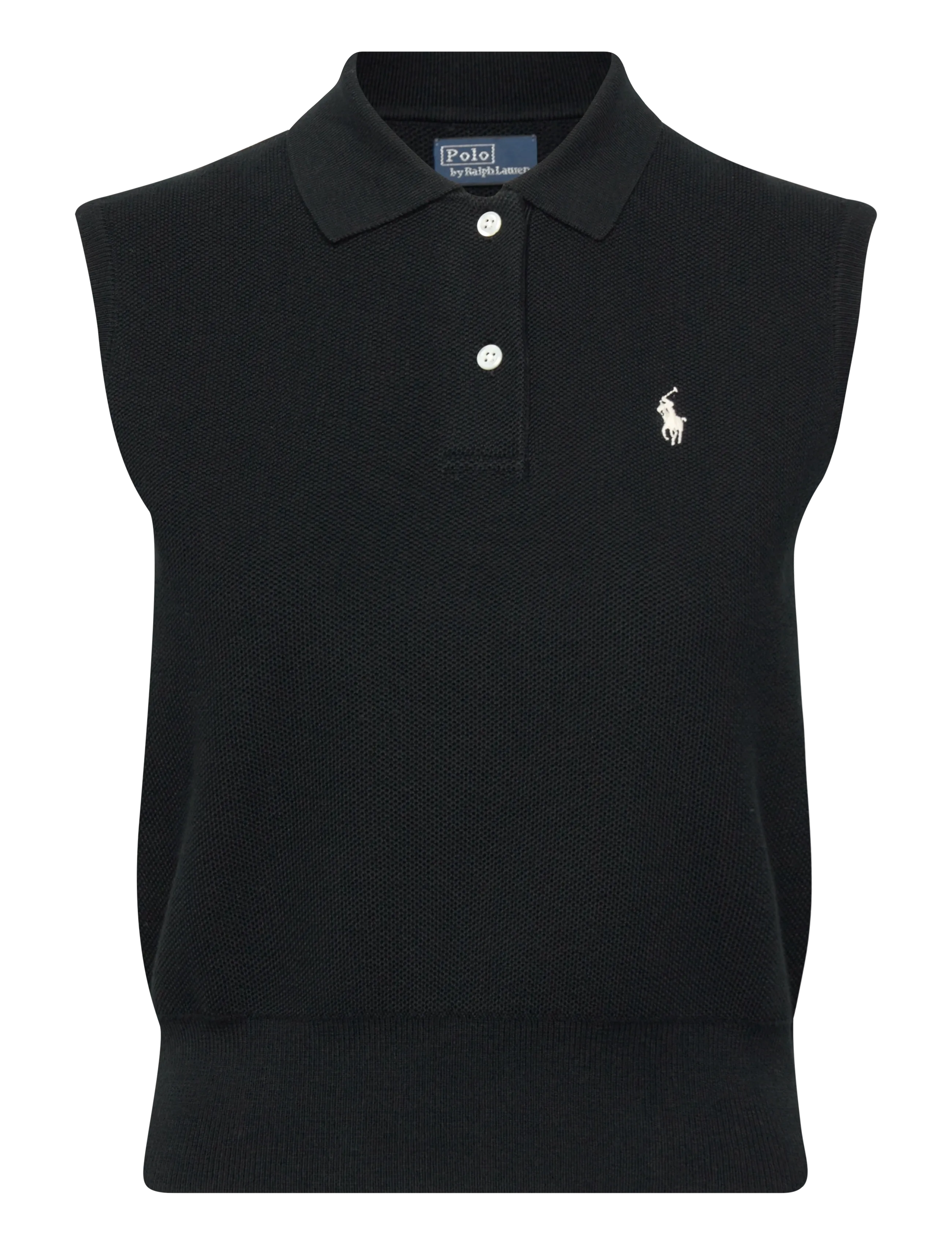 Polo Ralph Lauren Cotton Cropped Sleeveless Polo Sweater, Kvinder, Kort Ærmeløs Polo Sweater, Sort, Str: XL