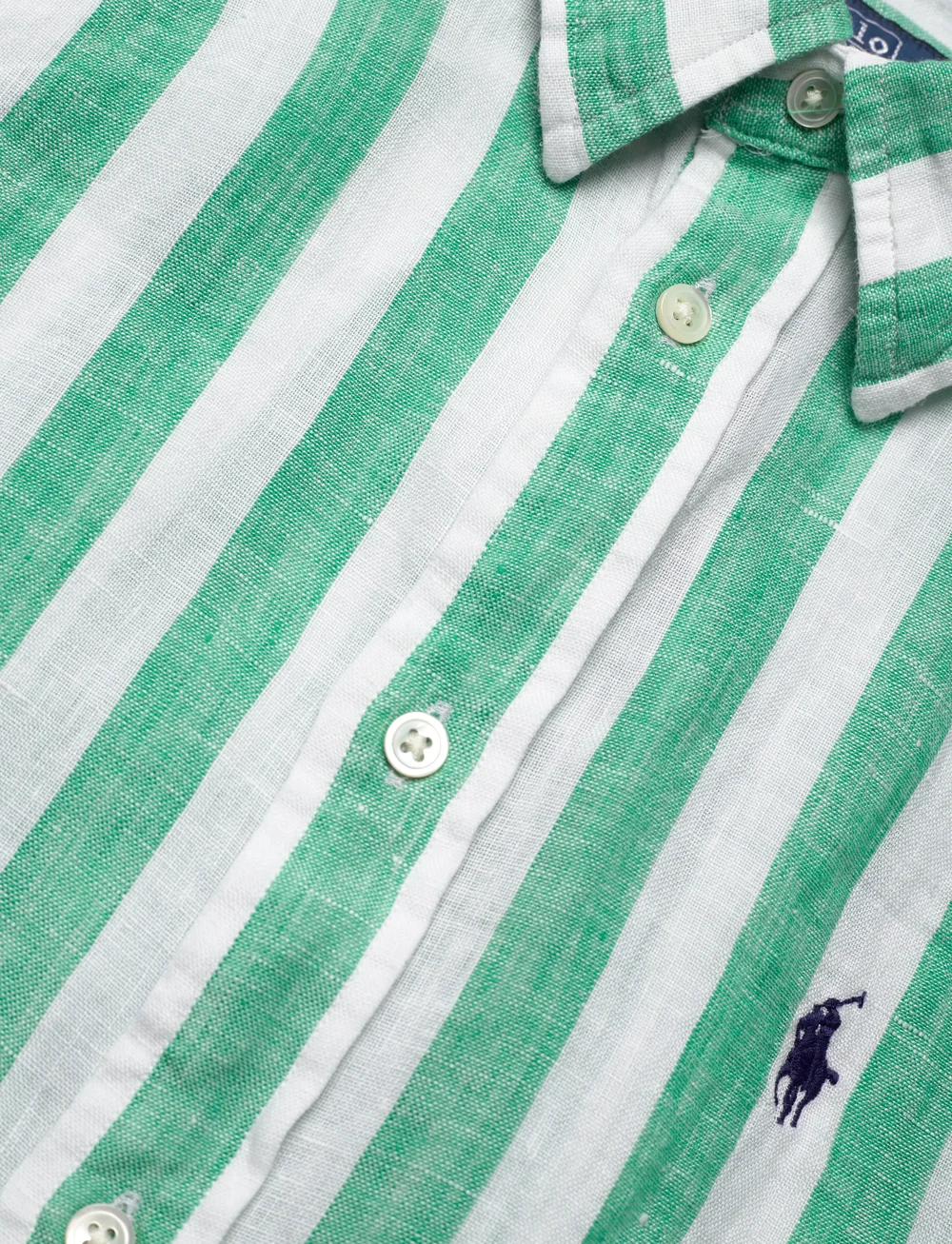 Polo Ralph Lauren - Classic Fit Striped Linen Shirt - linneskjortor - 4567b green/white - 2