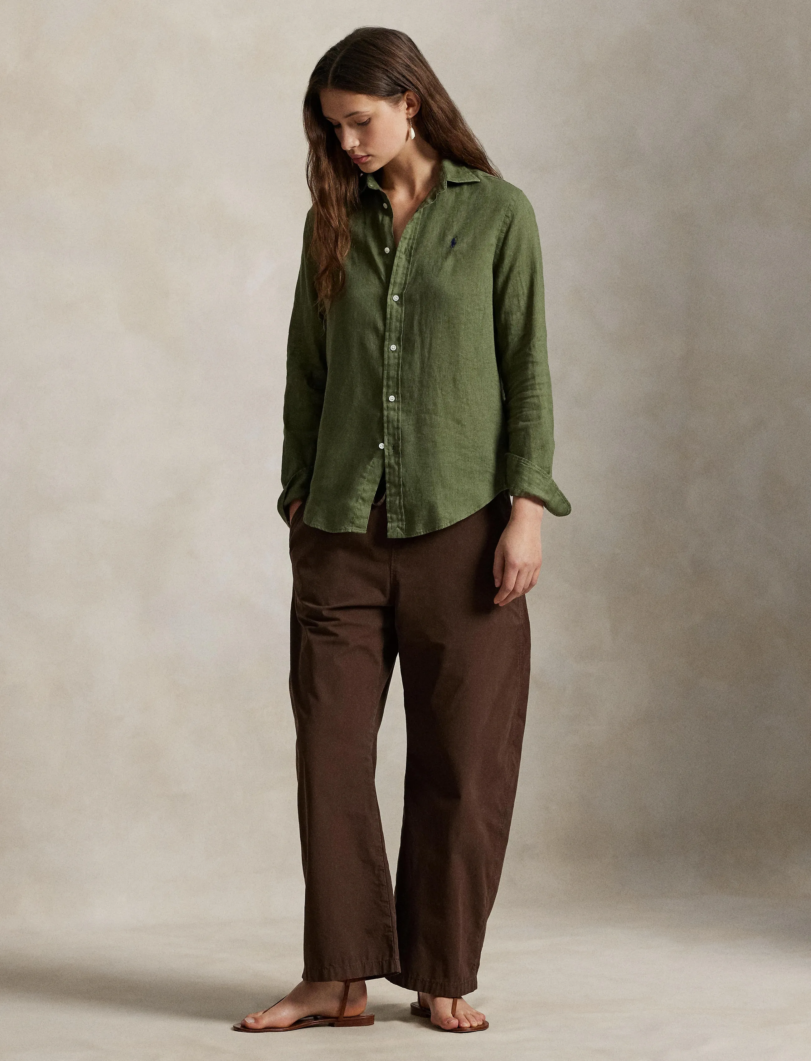 Polo Ralph Lauren 17/1 Pd Linen-Lsl-Bfs, M, Shirts, Grün - Linen Frauen