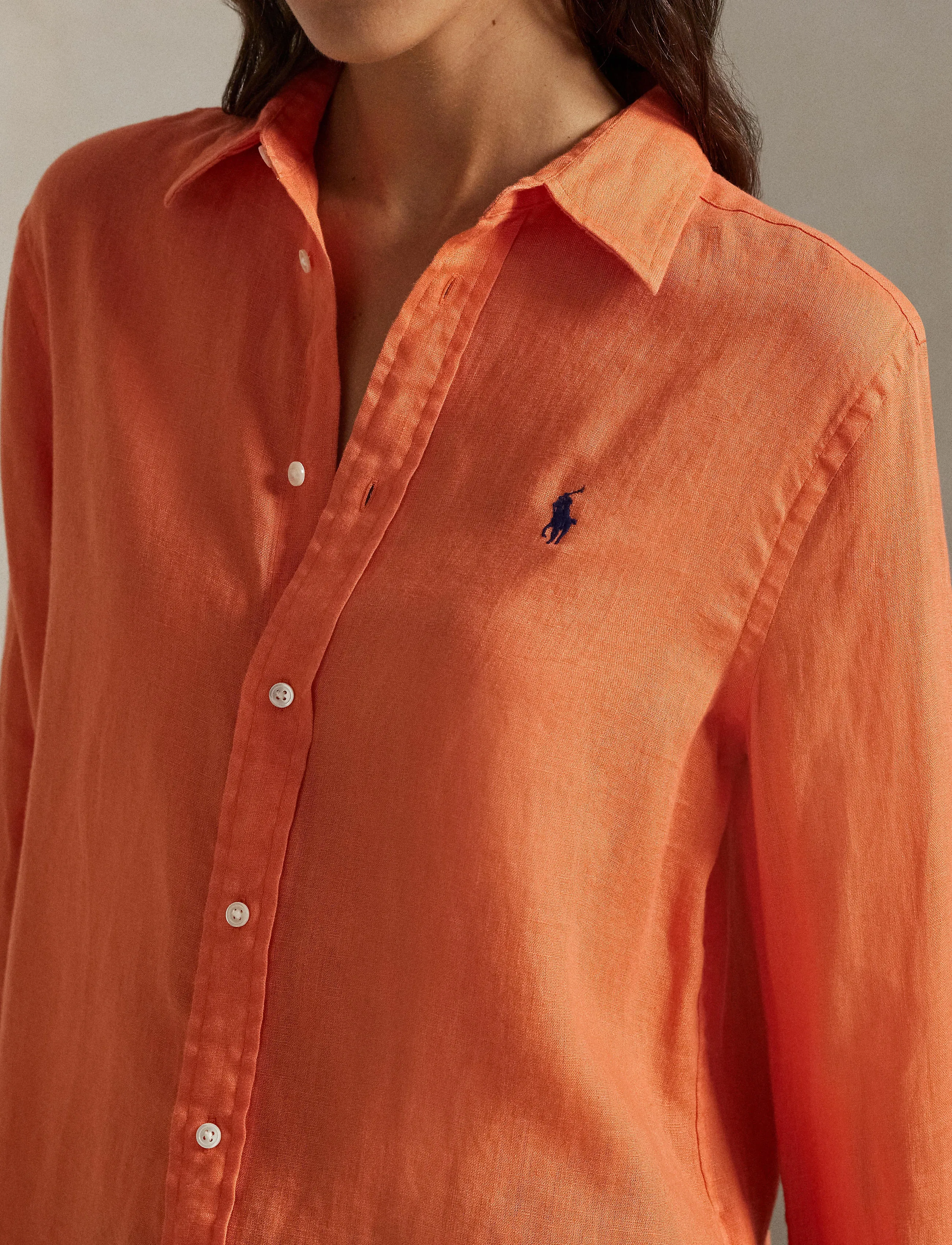 Polo Ralph Lauren - Classic Fit Linen Shirt - denimskjorter - true orange - 4