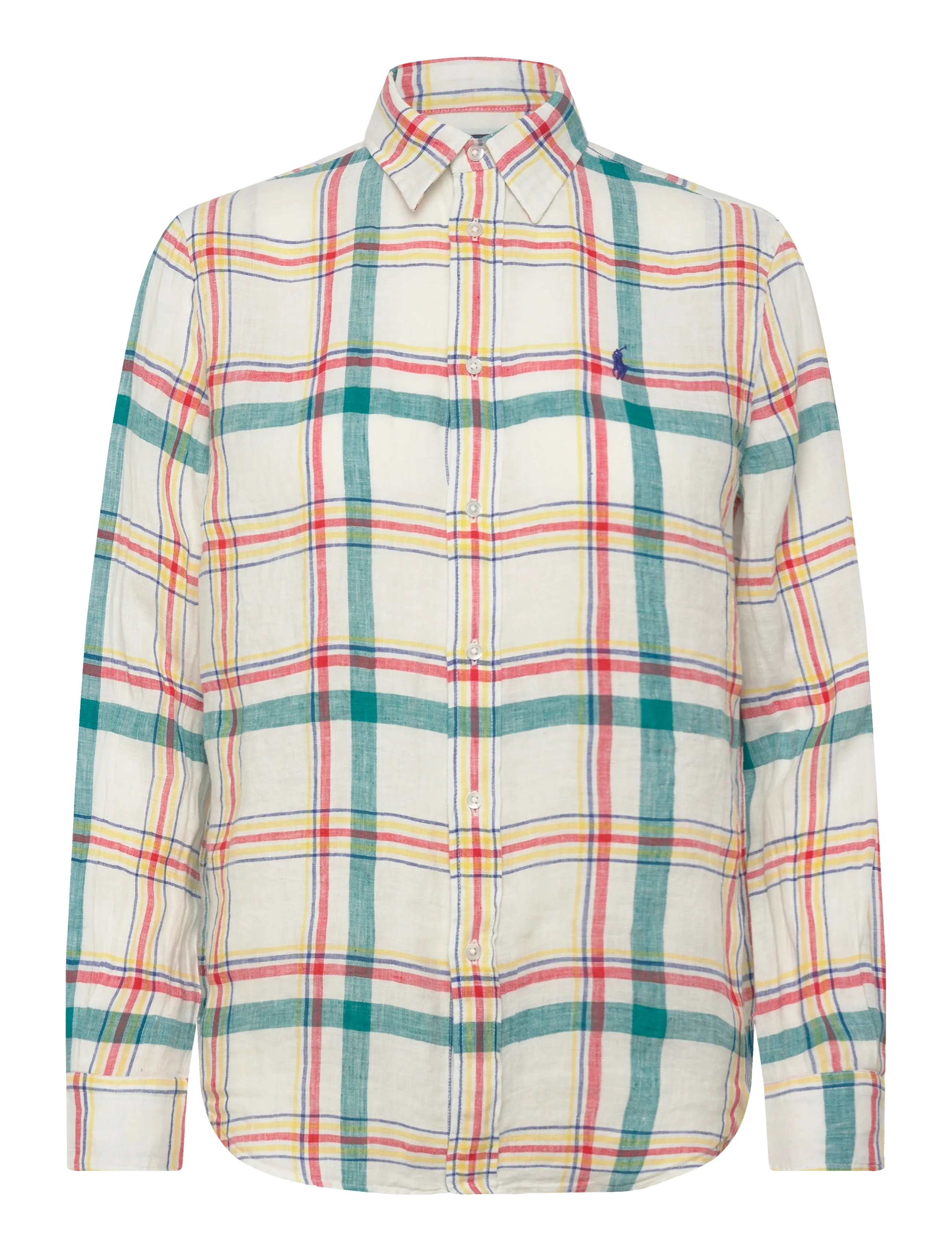 Polo Ralph Lauren Classic Fit Plaid Linen Shirt - Koszule - 2017 WHITE-TEAL-R / multi