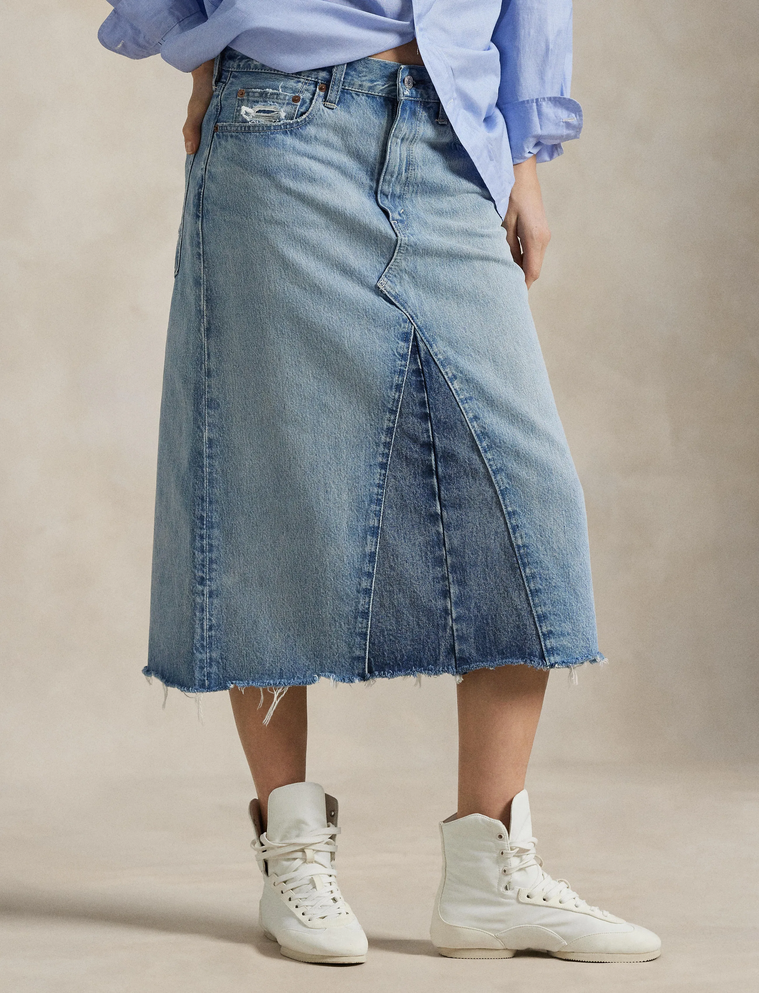 Polo Ralph Lauren Paneled Denim A-Line Skirt, Kvinder, Paneleret Denim A-Linje Nederdel, Blå, Str: 26