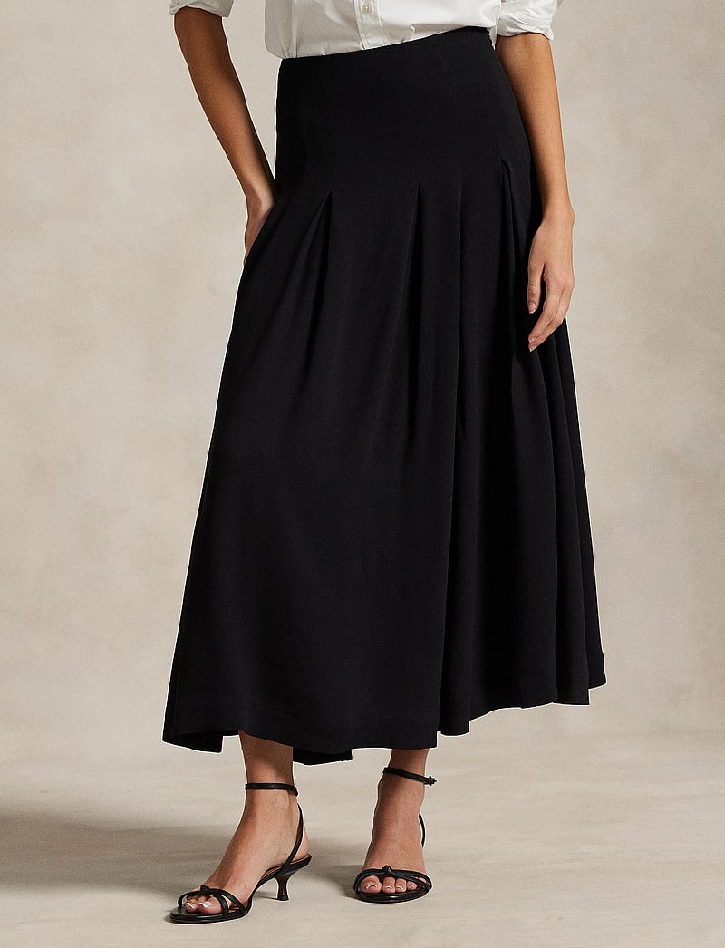 Polo Ralph Lauren - Pleated Crepe A-Line Skirt - midiseelikud - polo black - 0