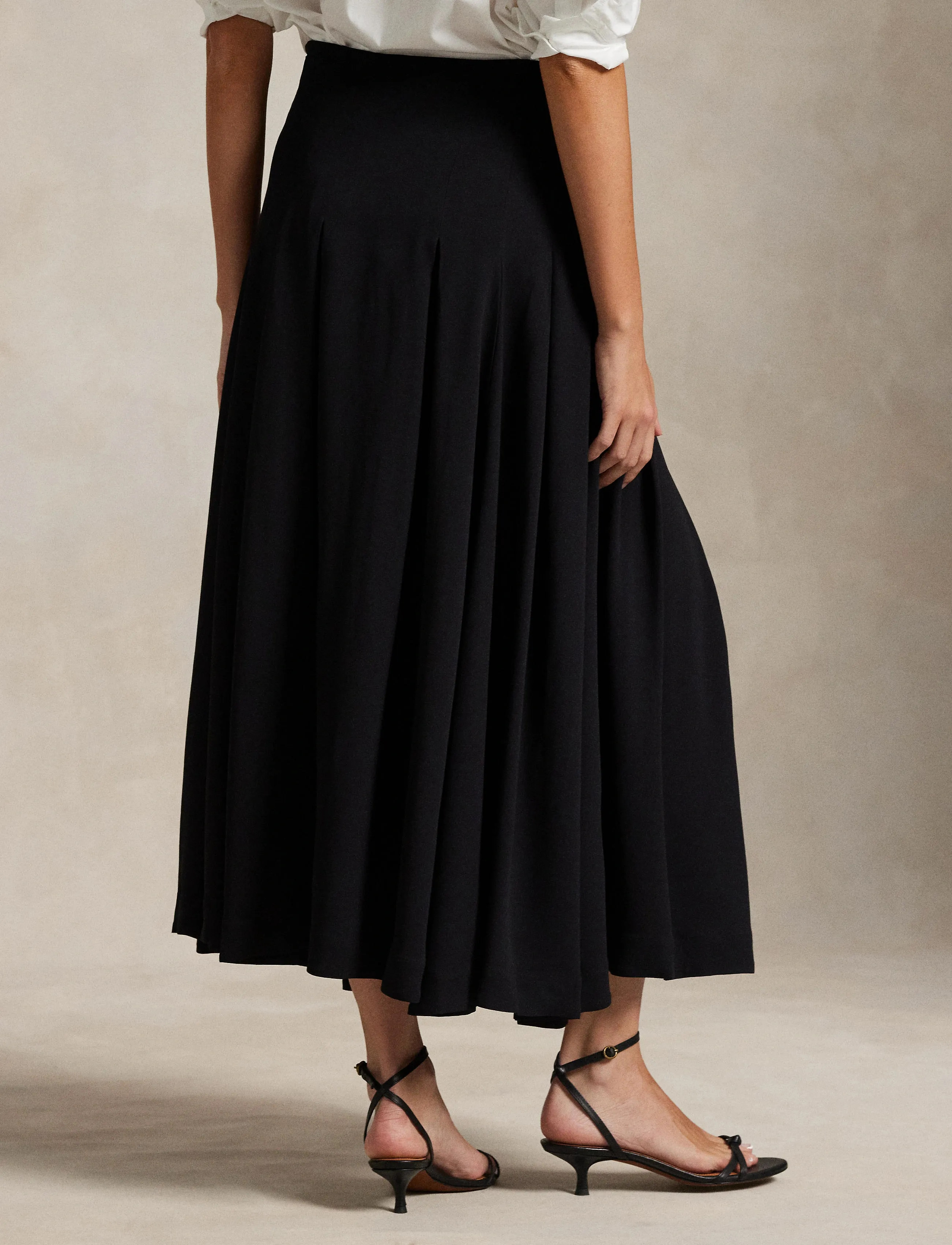 Polo Ralph Lauren - Pleated Crepe A-Line Skirt - jupes midi - polo black - 2