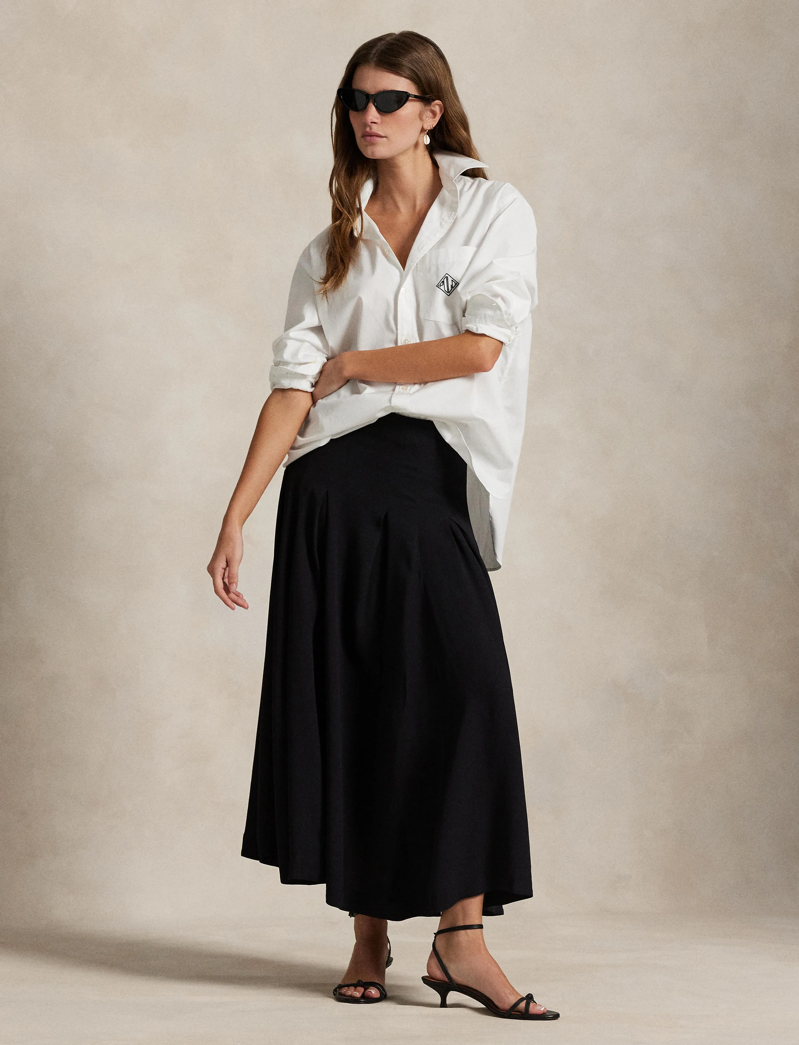 Polo Ralph Lauren - Pleated Crepe A-Line Skirt - jupes midi - polo black - 3