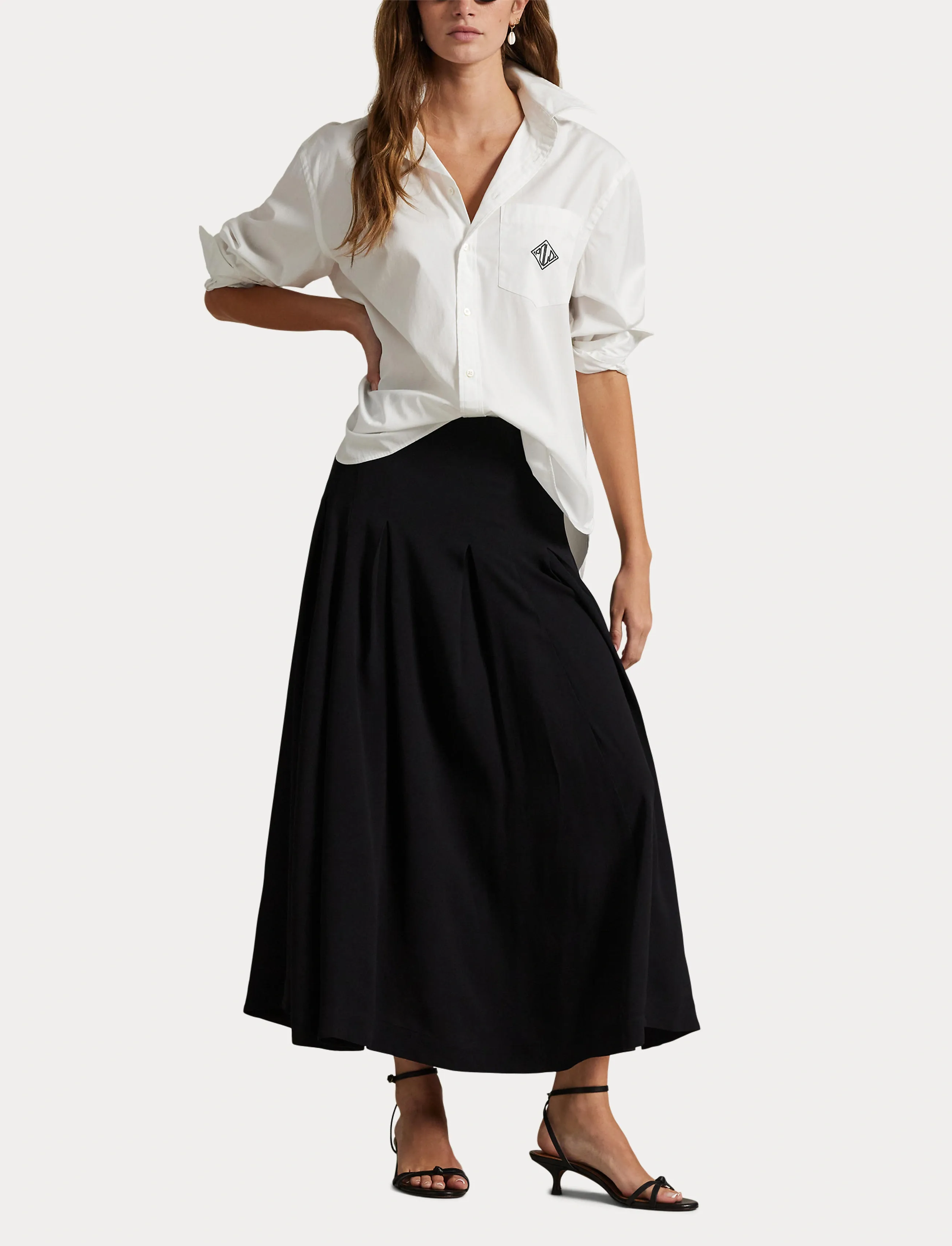 Polo Ralph Lauren - Pleated Crepe A-Line Skirt - jupes midi - polo black - 4