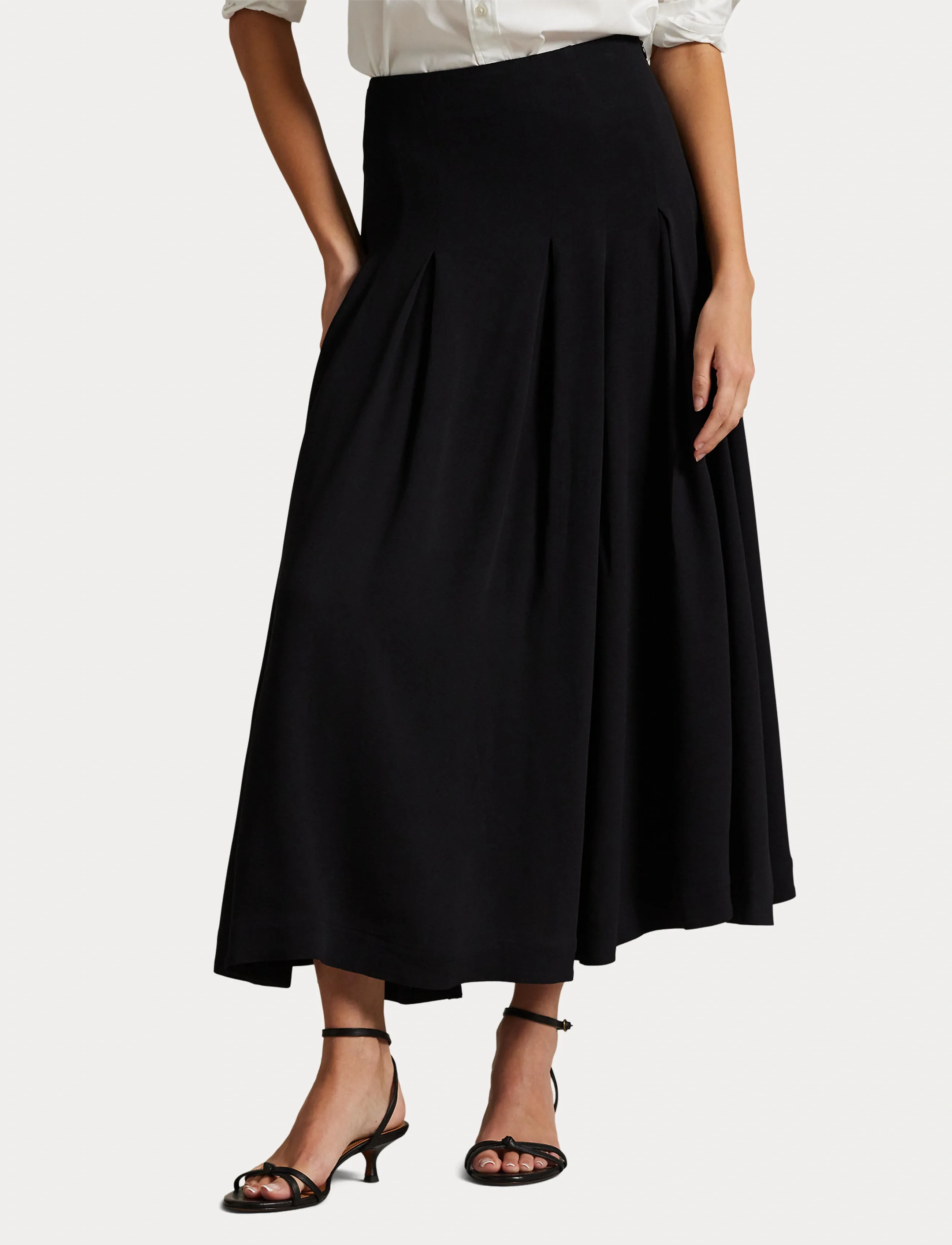 Polo Ralph Lauren - Pleated Crepe A-Line Skirt - jupes midi - polo black - 5
