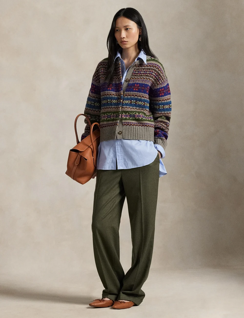 Polo Ralph Lauren - Wool Relaxed Straight Pant - tailored trousers - loden herringbone - 3