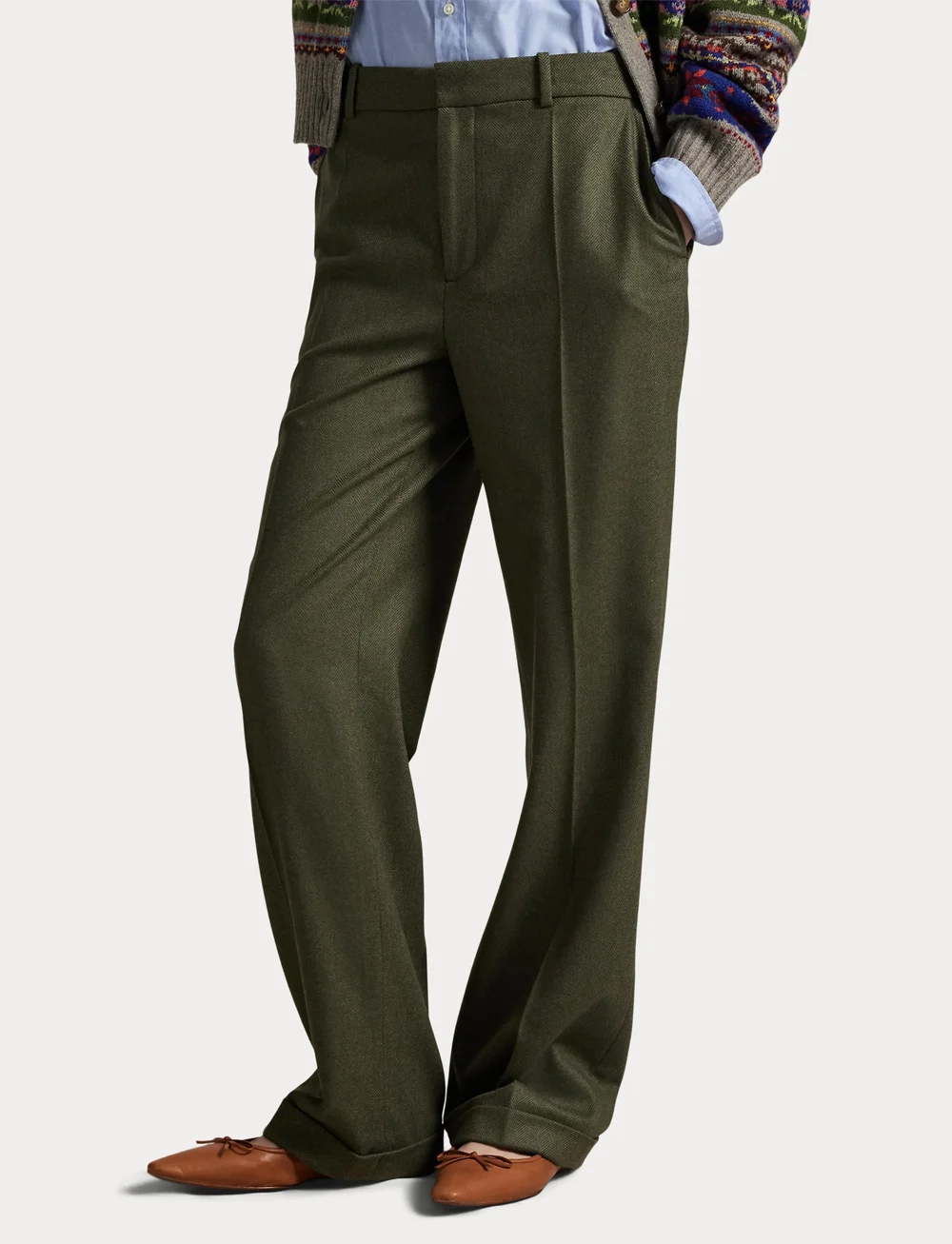Polo Ralph Lauren - Wool Relaxed Straight Pant - tailored trousers - loden herringbone - 5