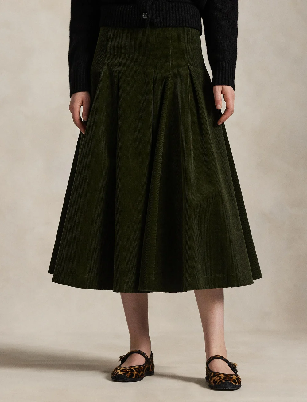Polo Ralph Lauren - Pleated Corduroy Skirt - midiseelikud - olive - 0