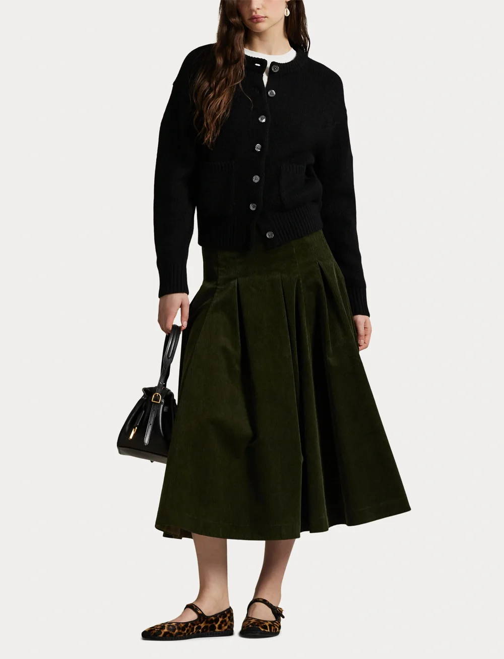 Polo Ralph Lauren - Pleated Corduroy Skirt - midiseelikud - olive - 4