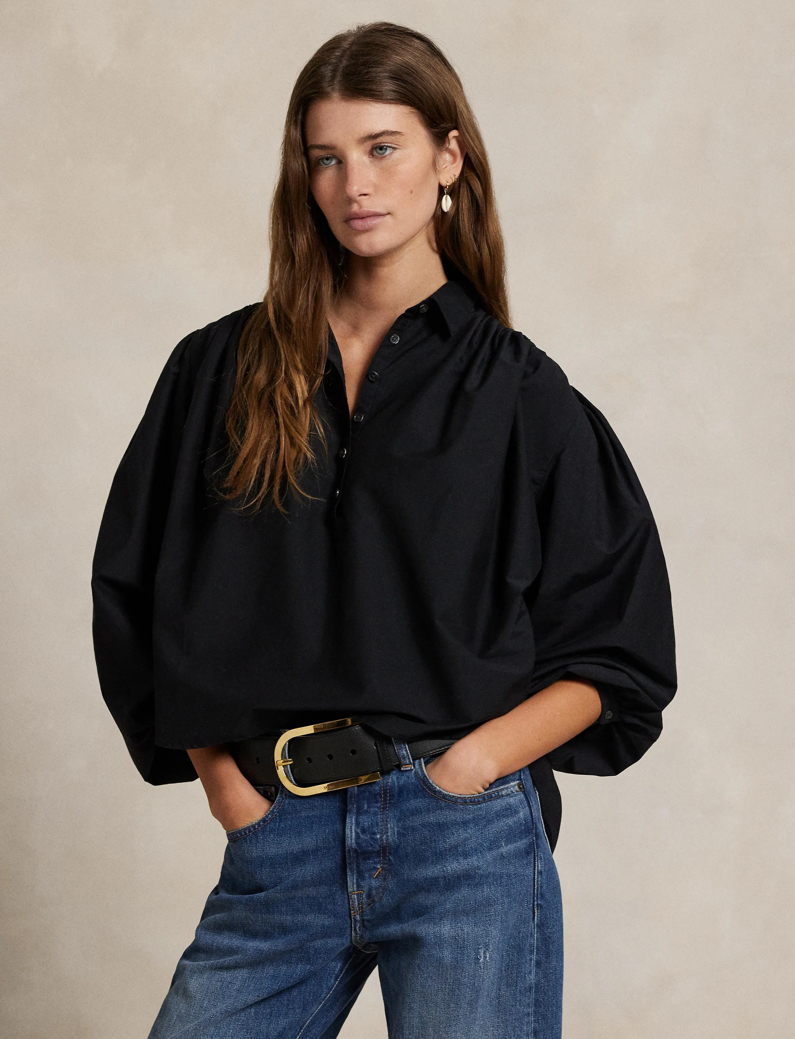 Polo Ralph Lauren - Pleated Cotton-Silk Shirt - chemises en jeans - polo black - 3