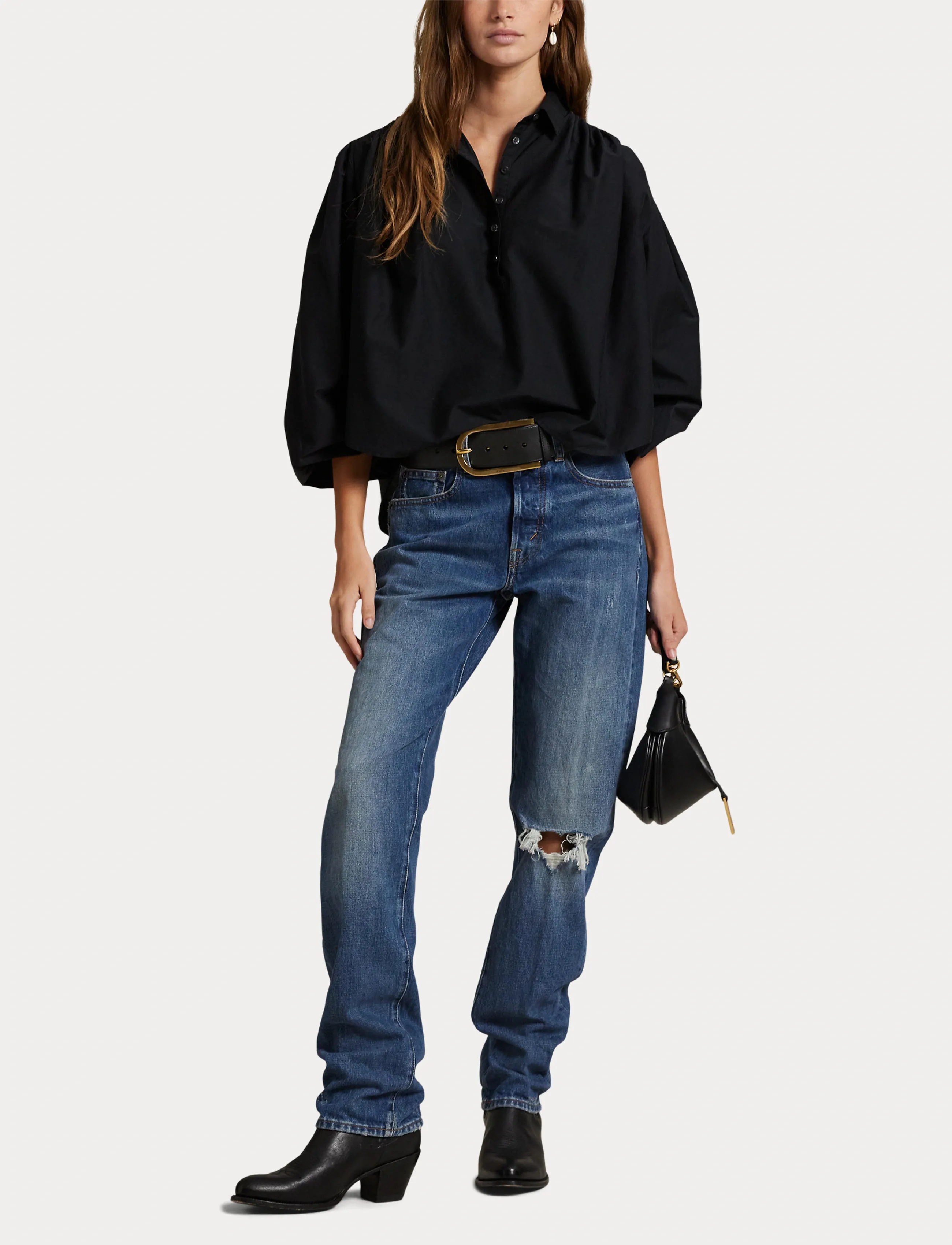 Polo Ralph Lauren - Pleated Cotton-Silk Shirt - chemises en jeans - polo black - 4