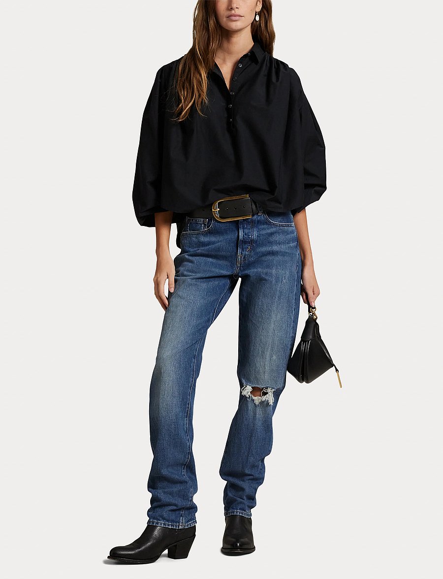Polo Ralph Lauren - Pleated Cotton-Silk Shirt - chemises en jeans - polo black - 4