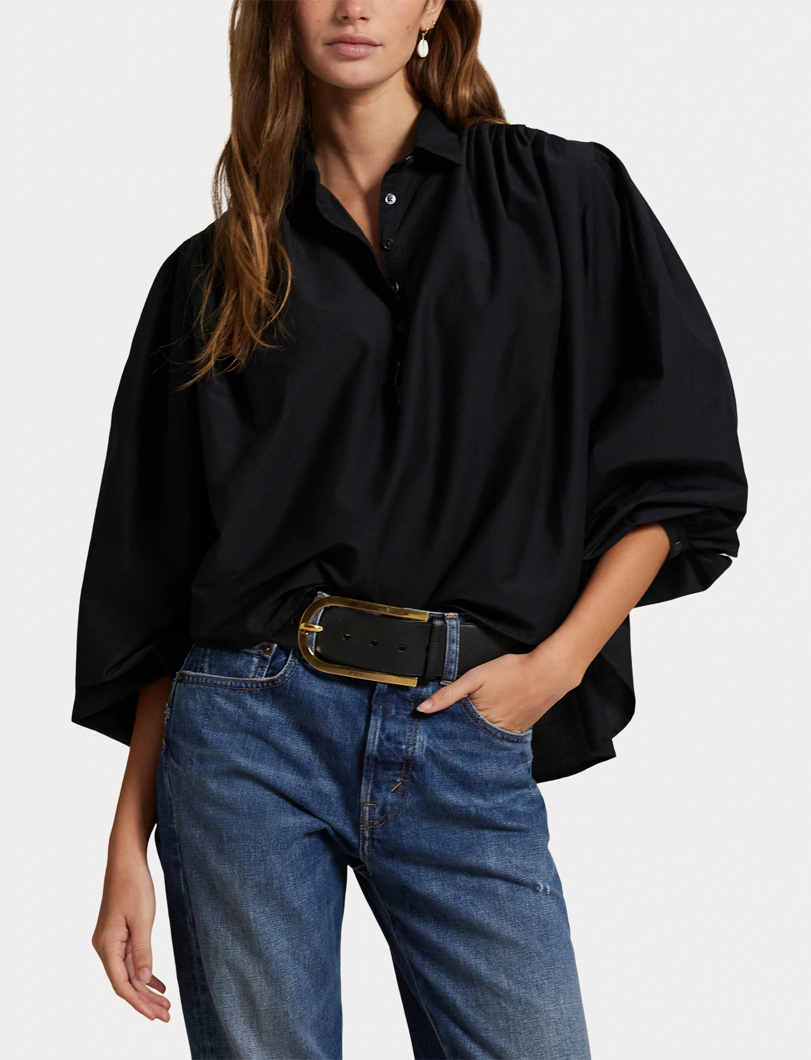 Polo Ralph Lauren - Pleated Cotton-Silk Shirt - chemises en jeans - polo black - 5