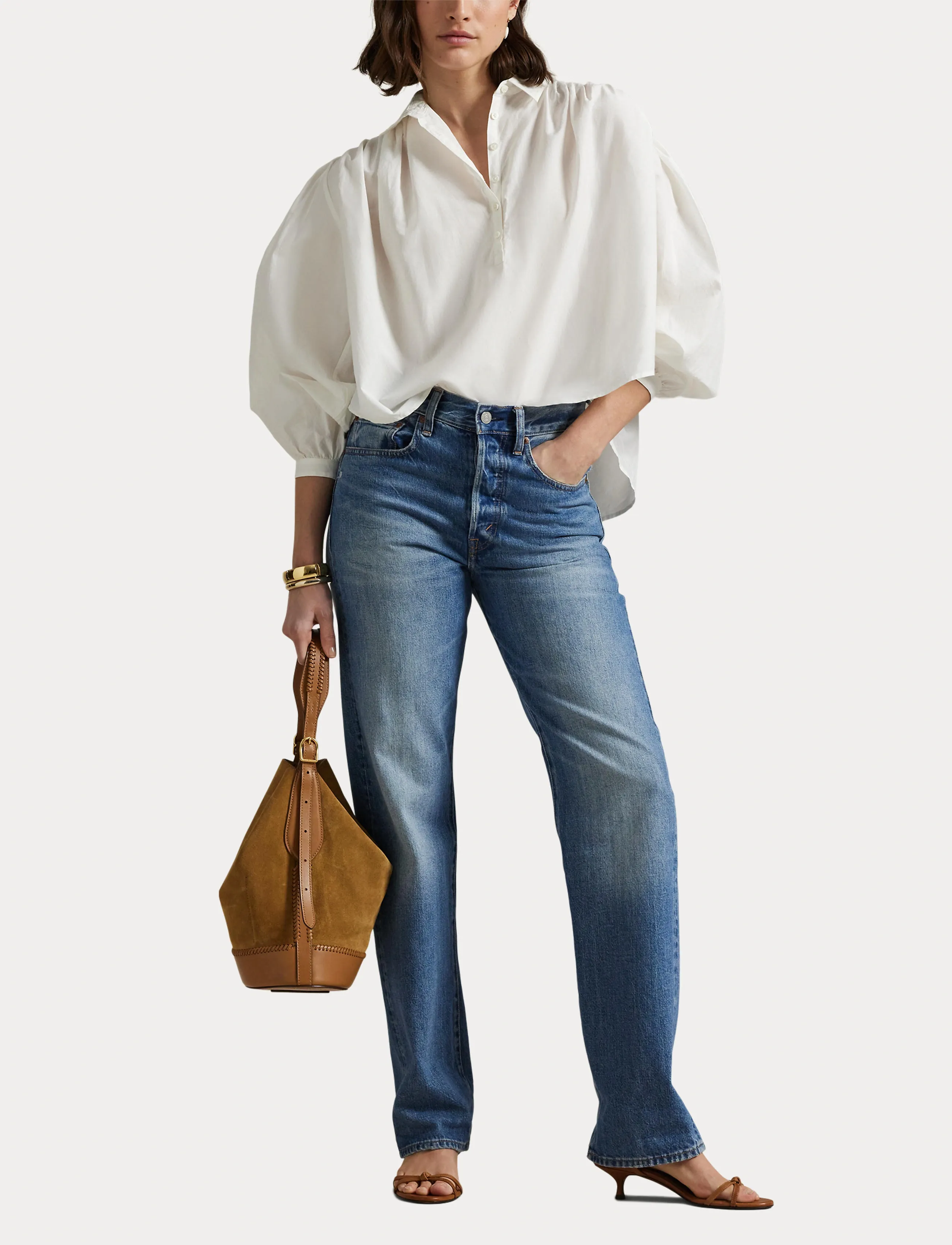 Polo Ralph Lauren - Pleated Cotton-Silk Shirt - chemises en jeans - white - 4