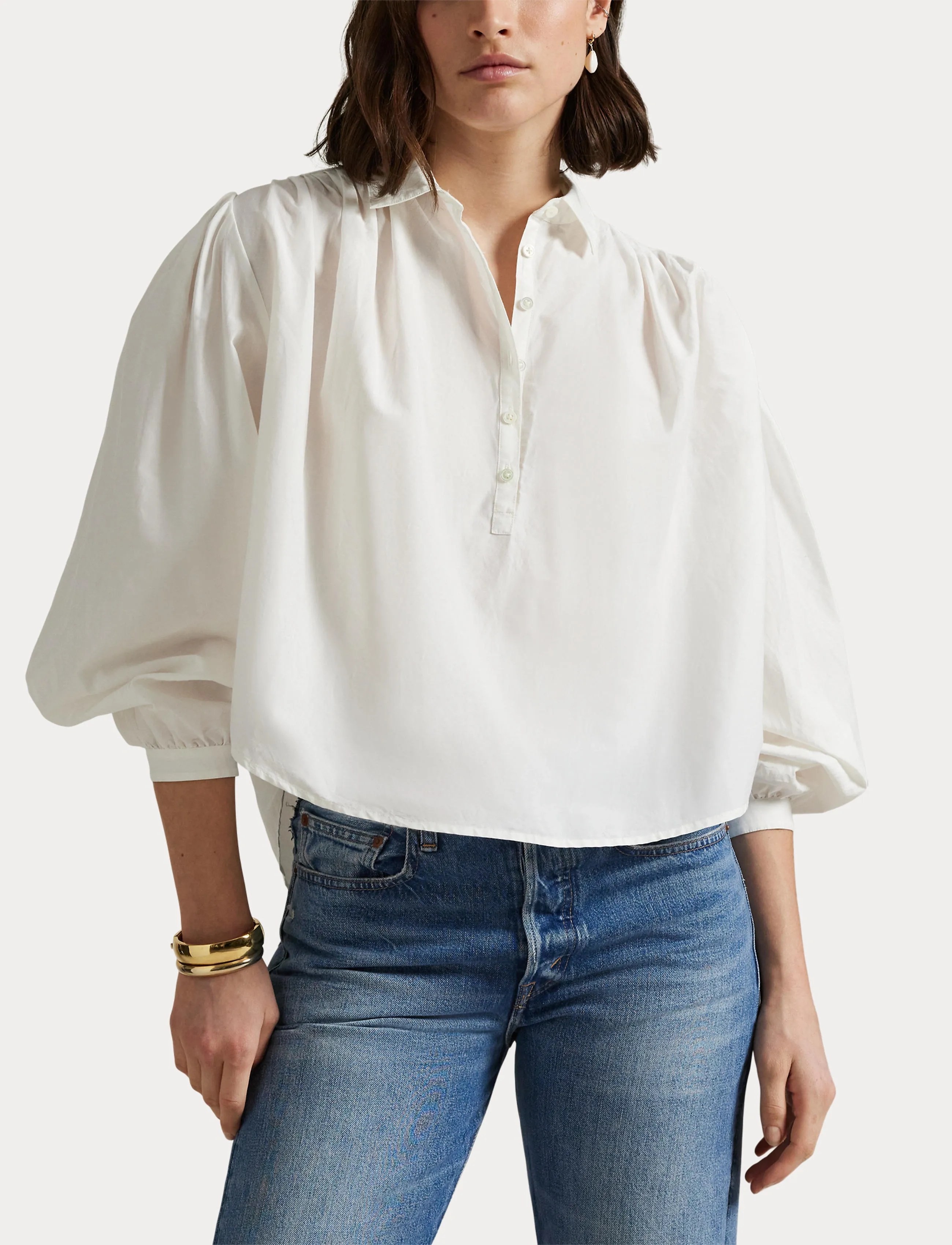 Polo Ralph Lauren - Pleated Cotton-Silk Shirt - chemises en jeans - white - 5