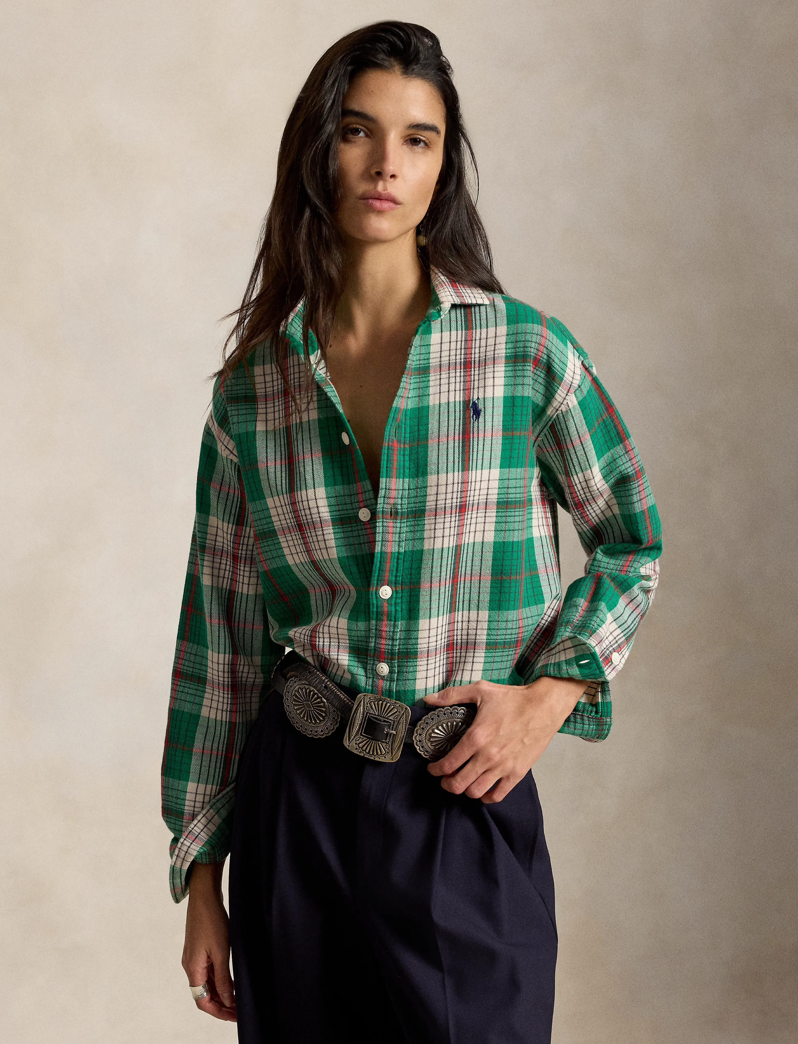 Polo Ralph Lauren Relaxed Fit Plaid Cotton Shirt, XS, Shirts, Grün - Long-sleeved, Frauen
