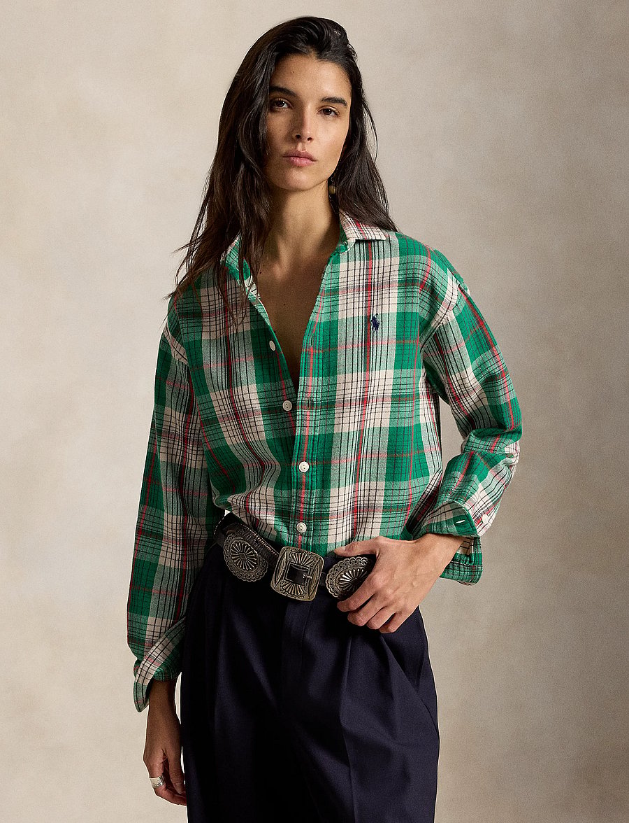 Polo Ralph Lauren - Relaxed Fit Plaid Cotton Shirt - långärmade skjortor - 2024 green-cream - 0