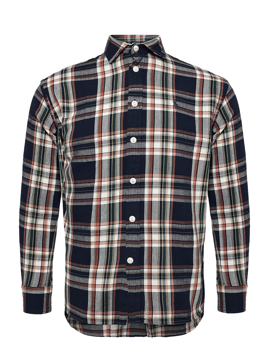 Polo Ralph Lauren - Relaxed Fit Plaid Cotton Shirt - langærmede skjorter - 2065 navy-orange - 1