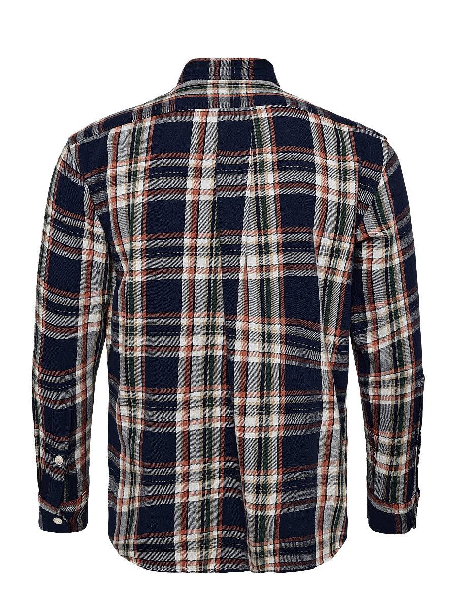 Polo Ralph Lauren - Relaxed Fit Plaid Cotton Shirt - langærmede skjorter - 2065 navy-orange - 2