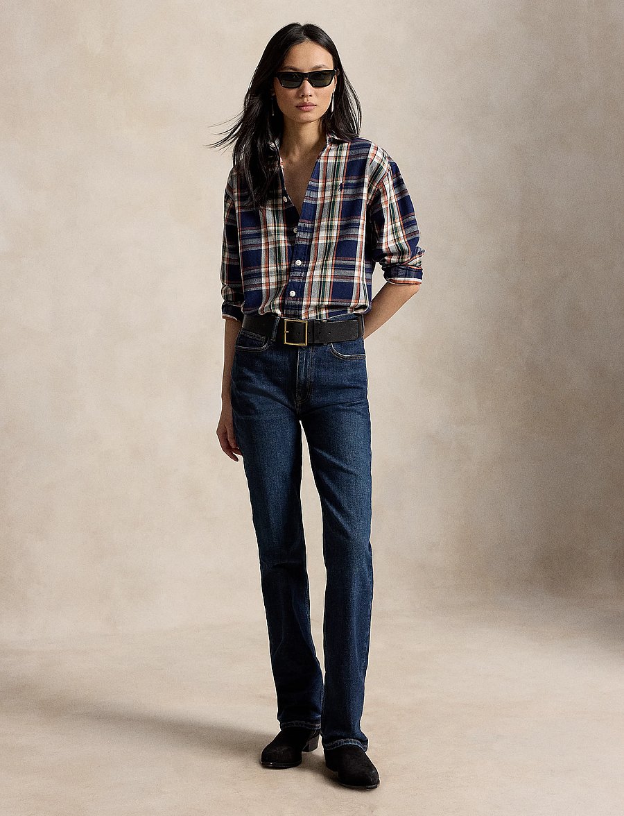 Polo Ralph Lauren - Relaxed Fit Plaid Cotton Shirt - langærmede skjorter - 2065 navy-orange - 0