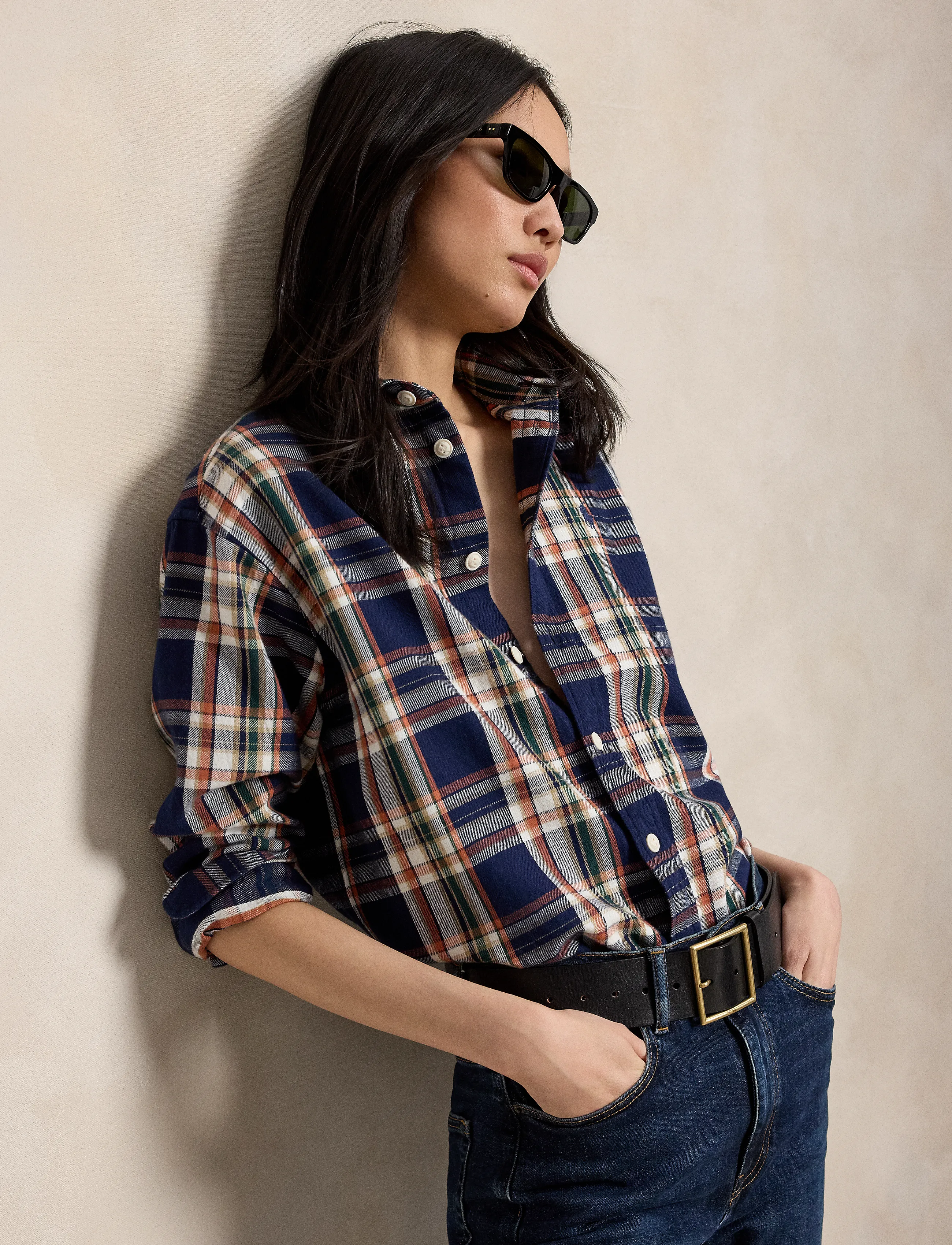 Polo Ralph Lauren - Relaxed Fit Plaid Cotton Shirt - long-sleeved shirts - 2065 navy-orange - 4