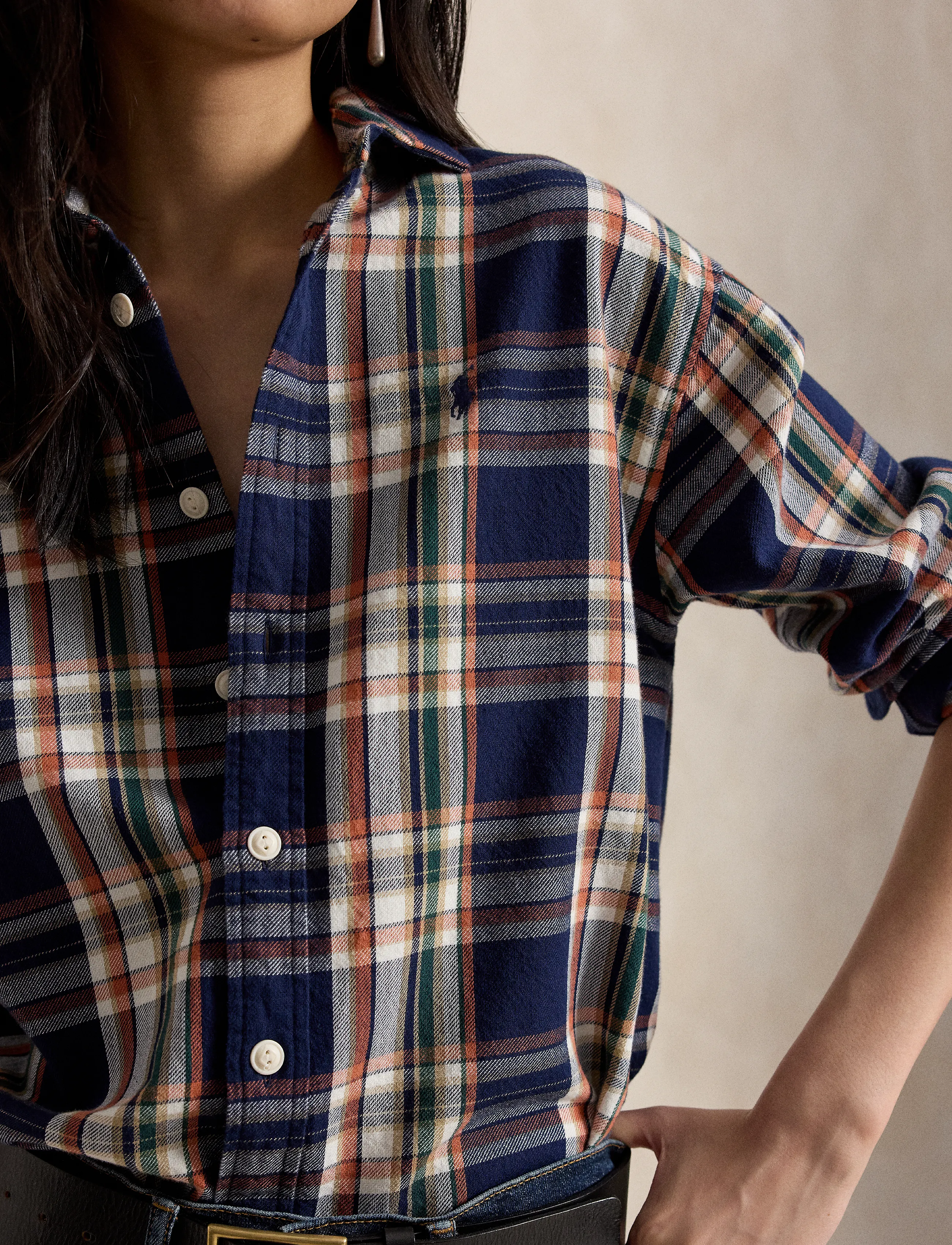 Polo Ralph Lauren - Relaxed Fit Plaid Cotton Shirt - long-sleeved shirts - 2065 navy-orange - 5