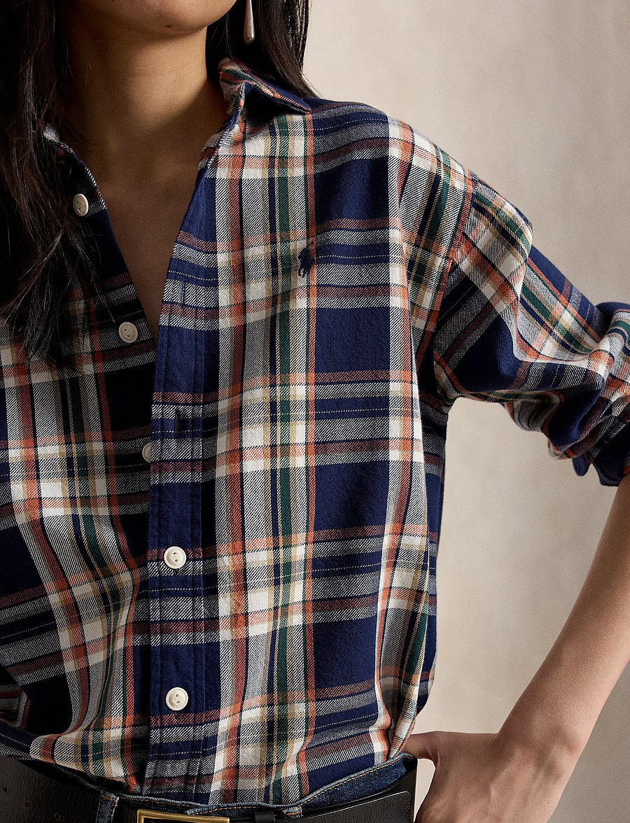 Polo Ralph Lauren - Relaxed Fit Plaid Cotton Shirt - langærmede skjorter - 2065 navy-orange - 5