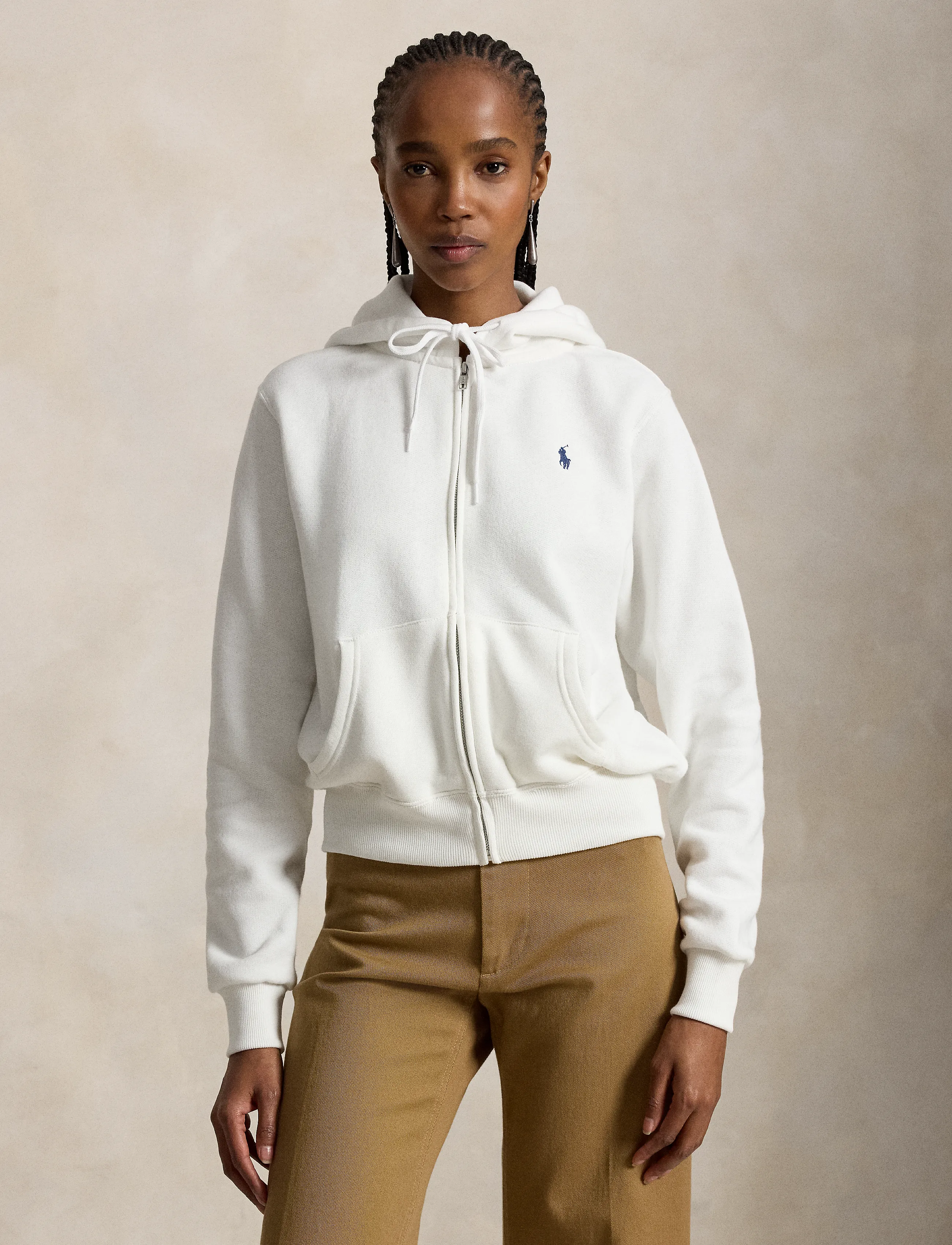 Polo Ralph Lauren Fleece Full-Zip Hoodie, M, White, Sweatshirts & Hættetrøjer > Hættetrøjer, Dame